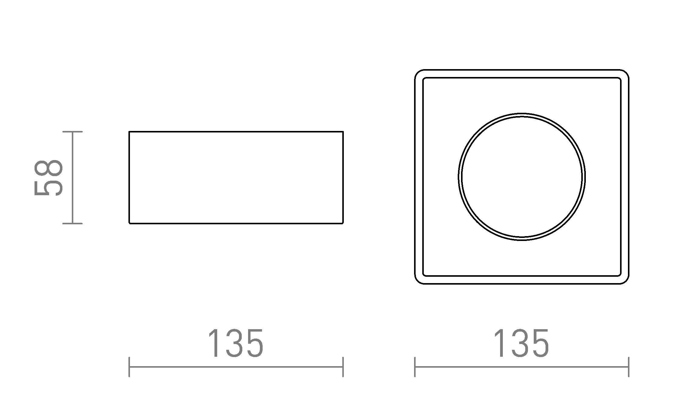 Termék vázlat – LEDRA FRAM SQ felületre szerelhető gipsz 230V LED GX53 7W