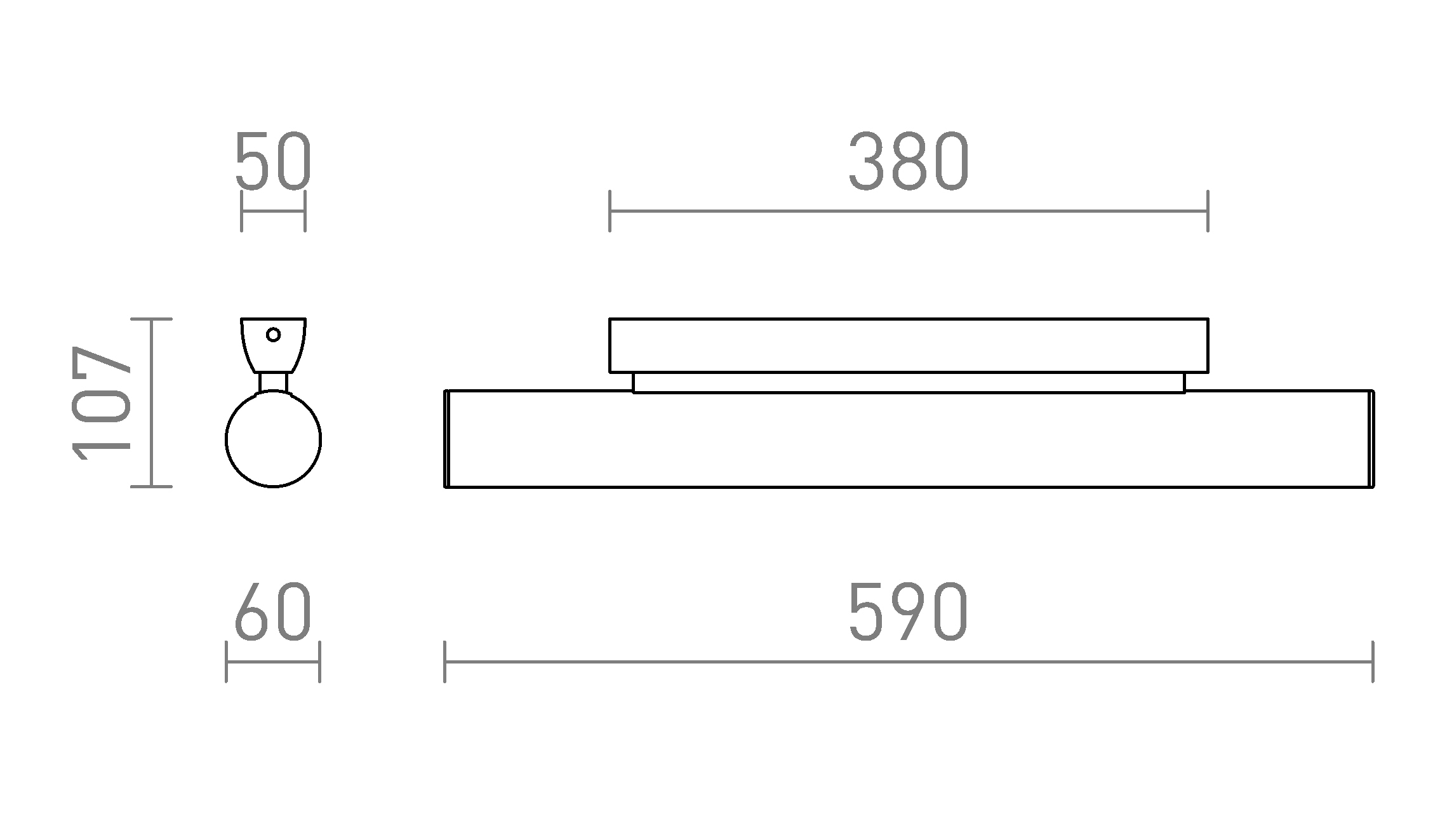 Termék vázlat – LEDRA RIVIER LED 59 fali lámpa fekete/tejakril 230V LED 18W 3000K
