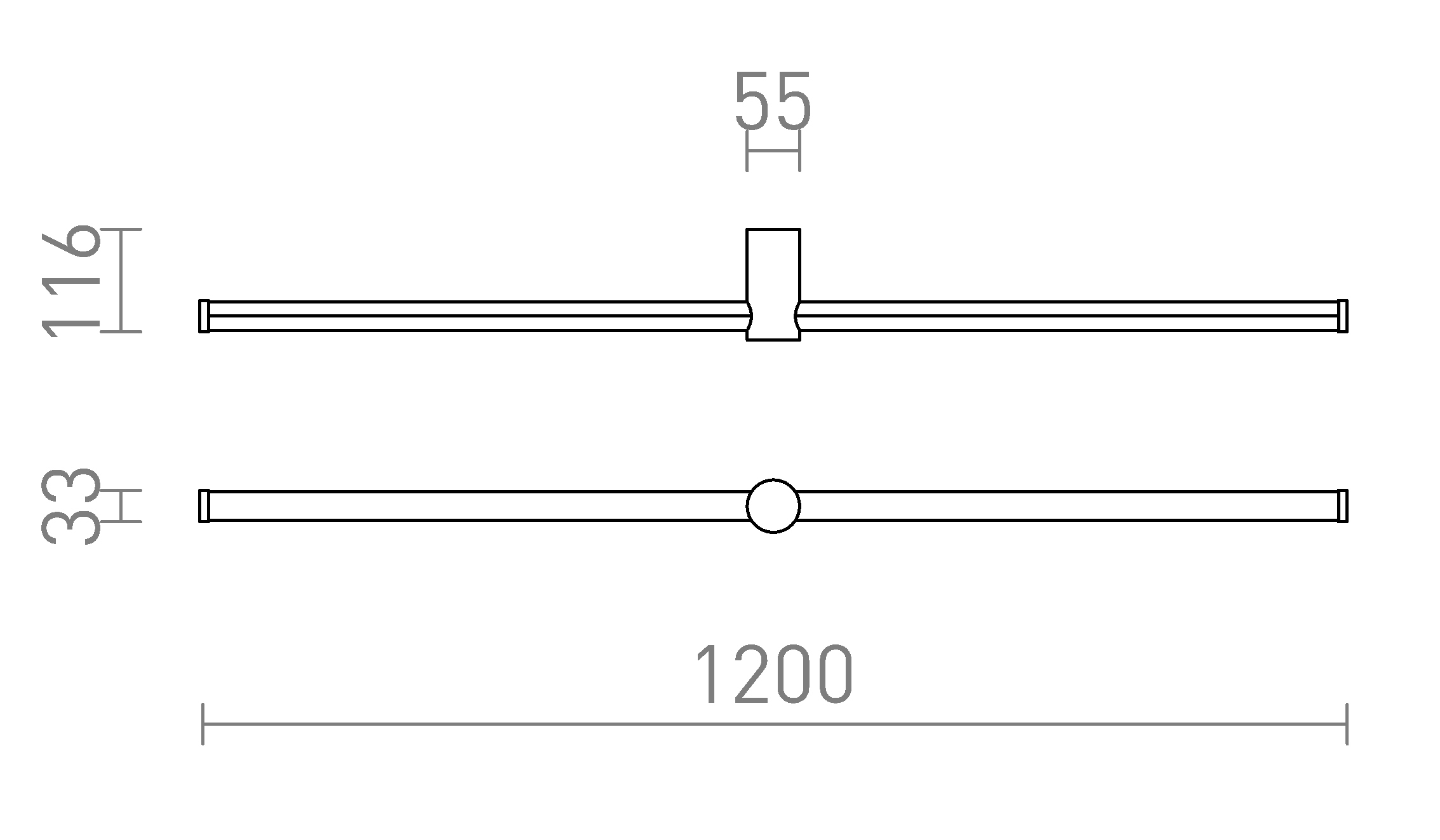Termék vázlat – LEDRA CLARIS 120 felületre szerelhető fekete opálakril 230V LED 2x12W 3000K