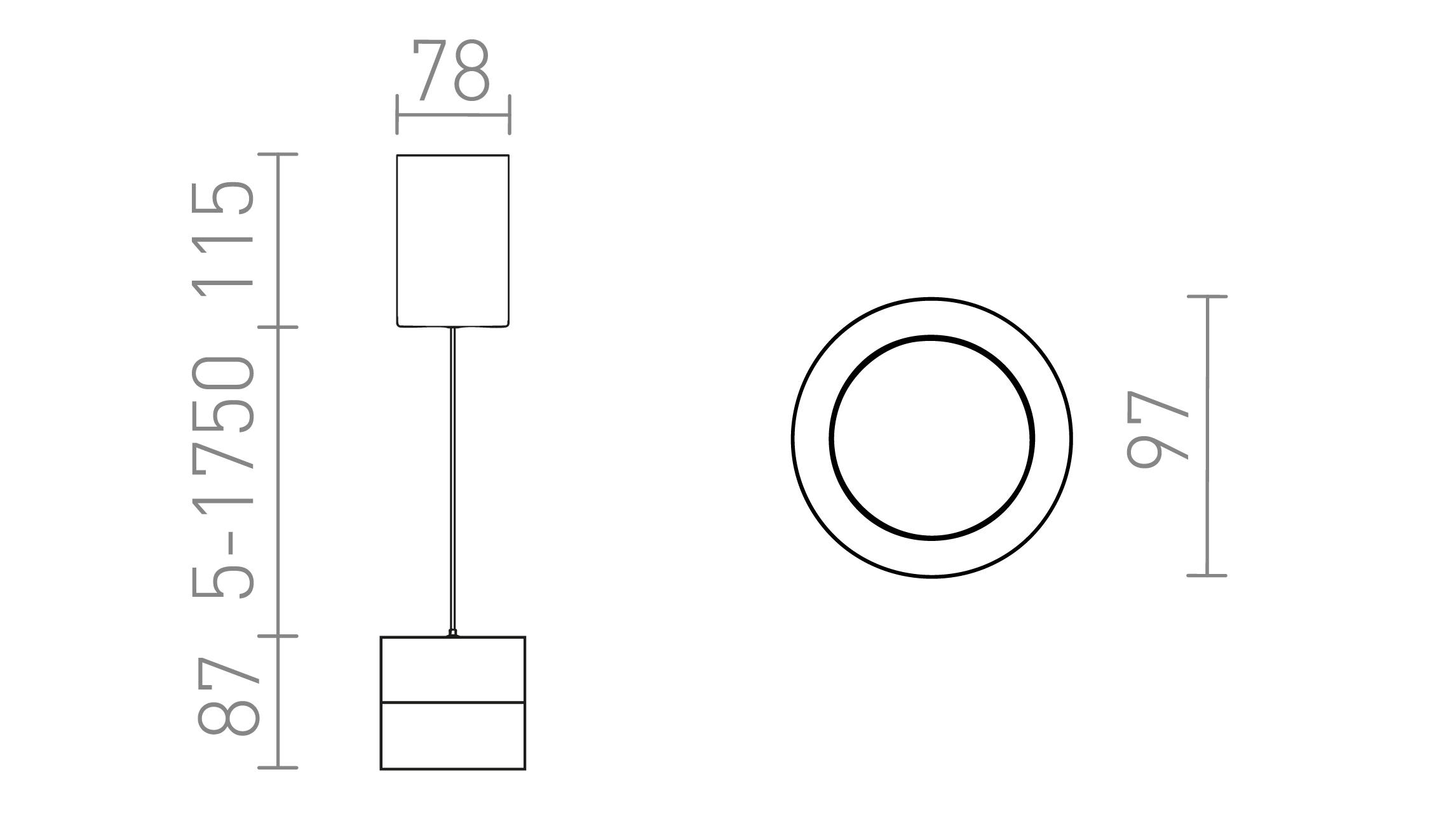 Termék vázlat – LEDRA JUNIPER függőlámpa behúzható fehér króm 230V LED 15W 30° 3000K
