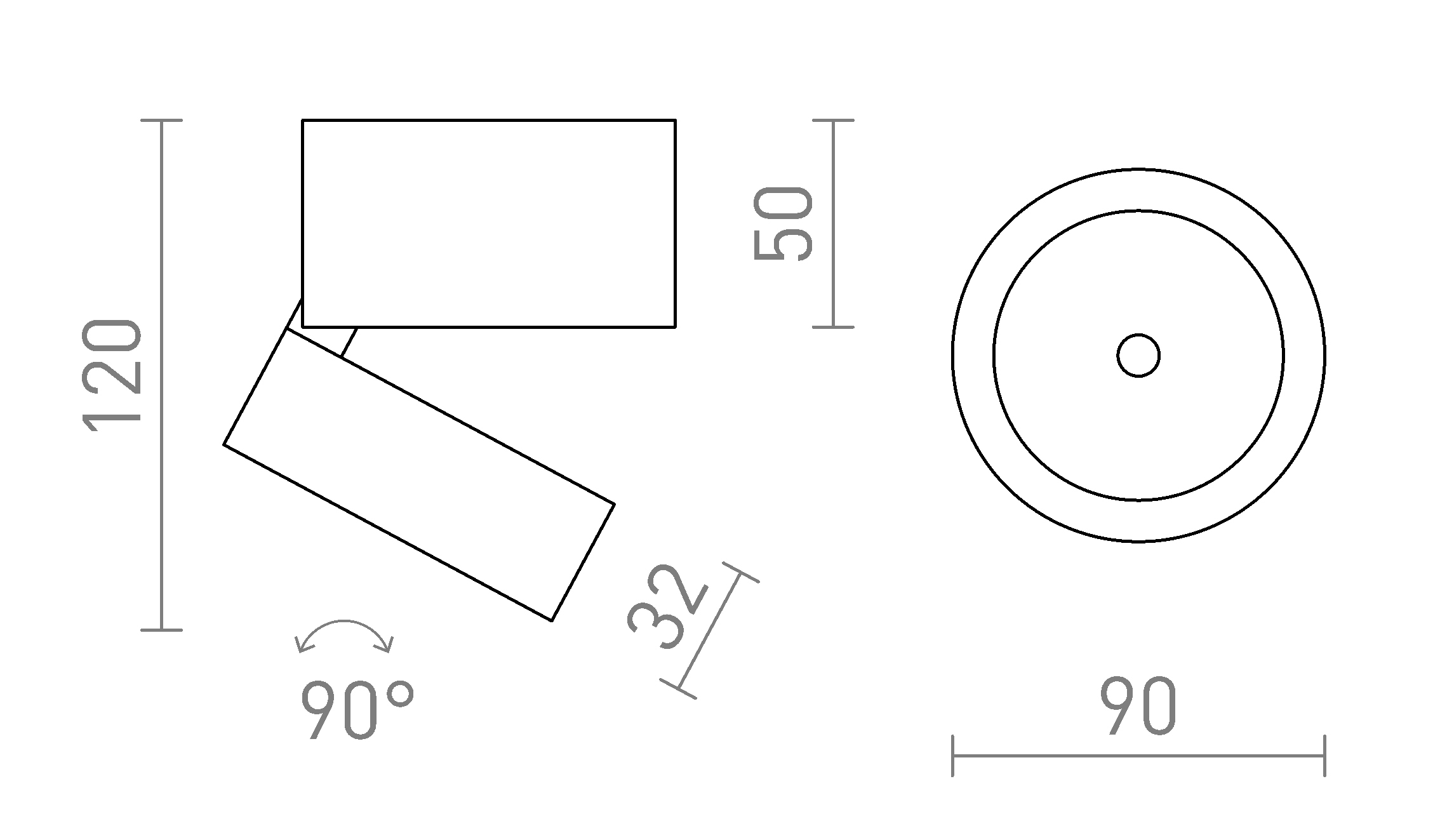 Termék vázlat – LEDRA FLAVIO R felületre szerelhető fekete 230V LED 6W 110° IP54 3000K