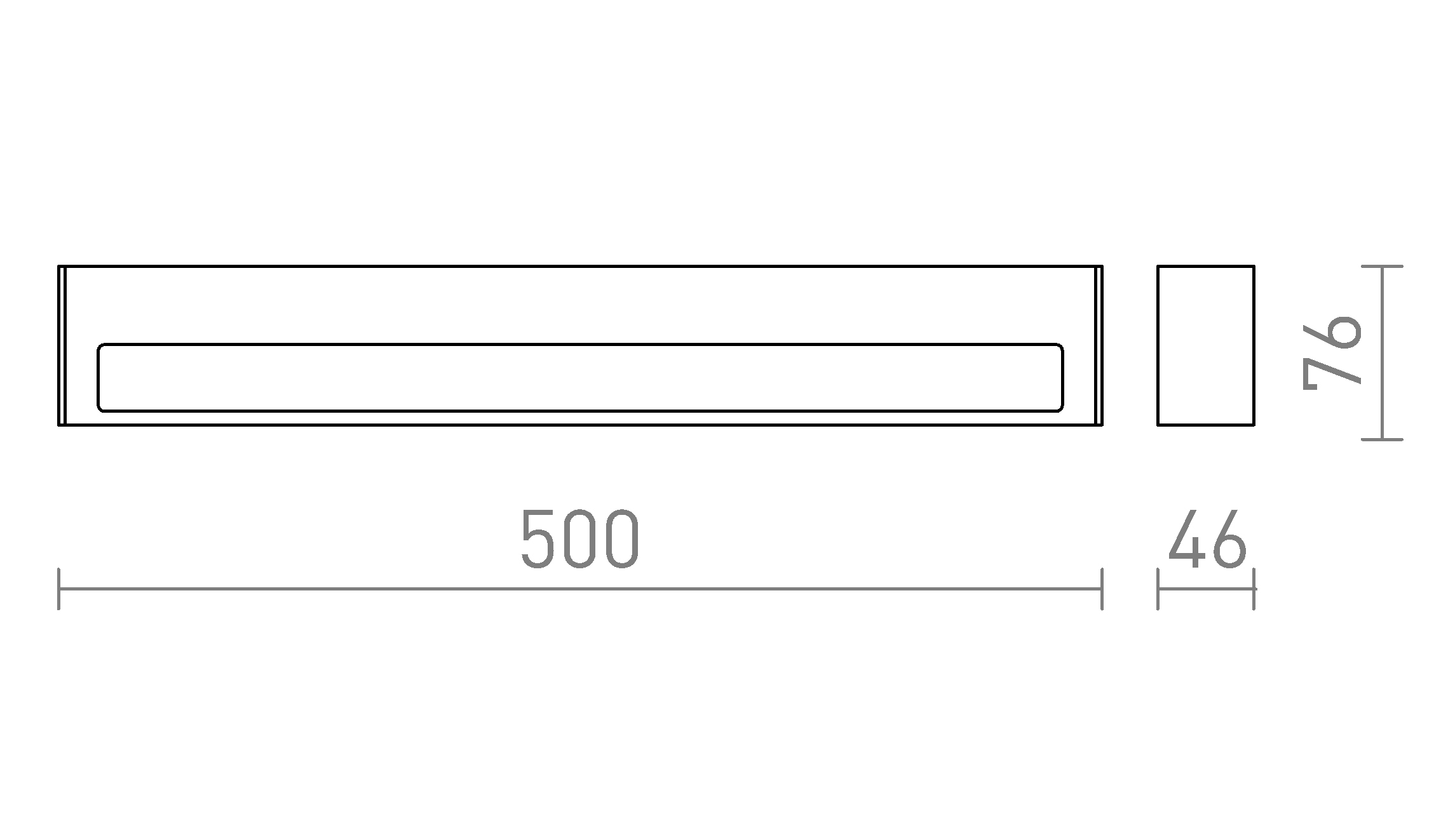 Termék vázlat – LEDRA ASTER 50 fali lámpa fekete opálakril 230V LED 2x10W IP65 3000K