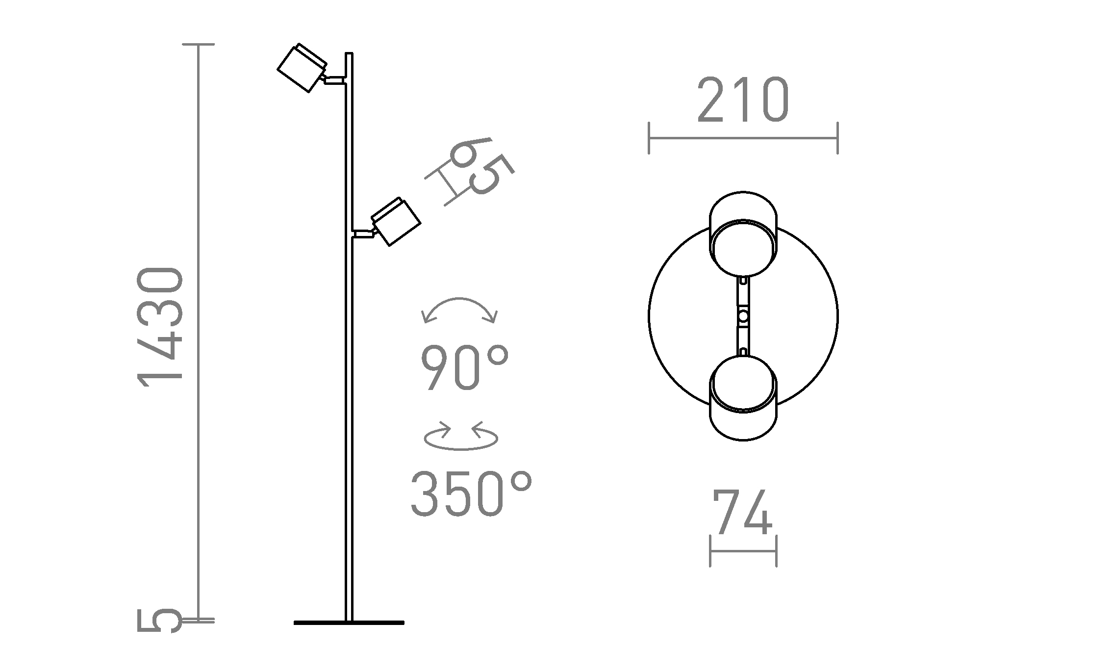 Termék vázlat – LEDRA NOVA II állólámpa fekete króm/opálakril 230V LED 2x3.5W 3000K