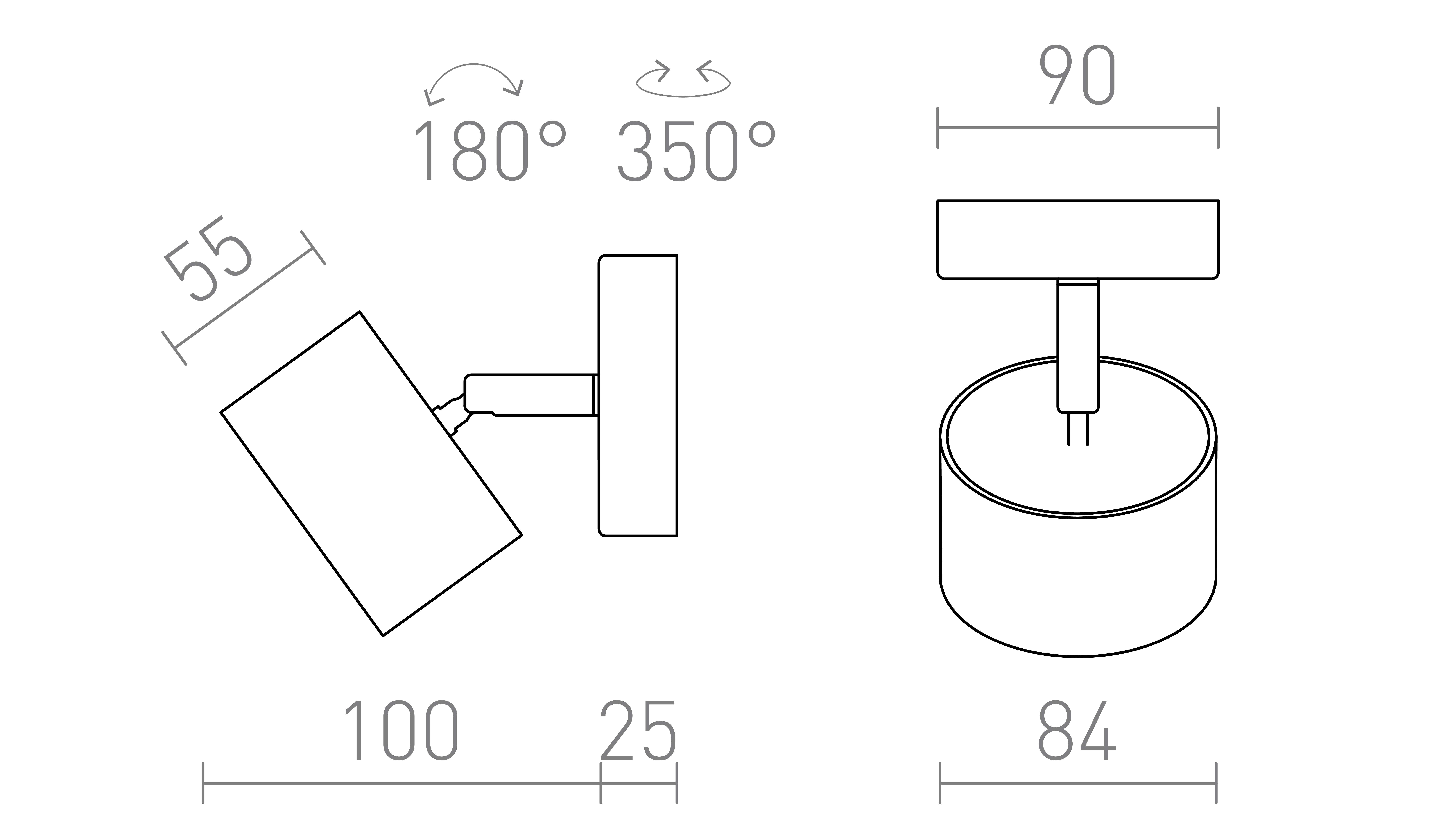 Termék vázlat – LEDRA PIXEL I felületre szerelhető fekete 230V LED GX53 7W