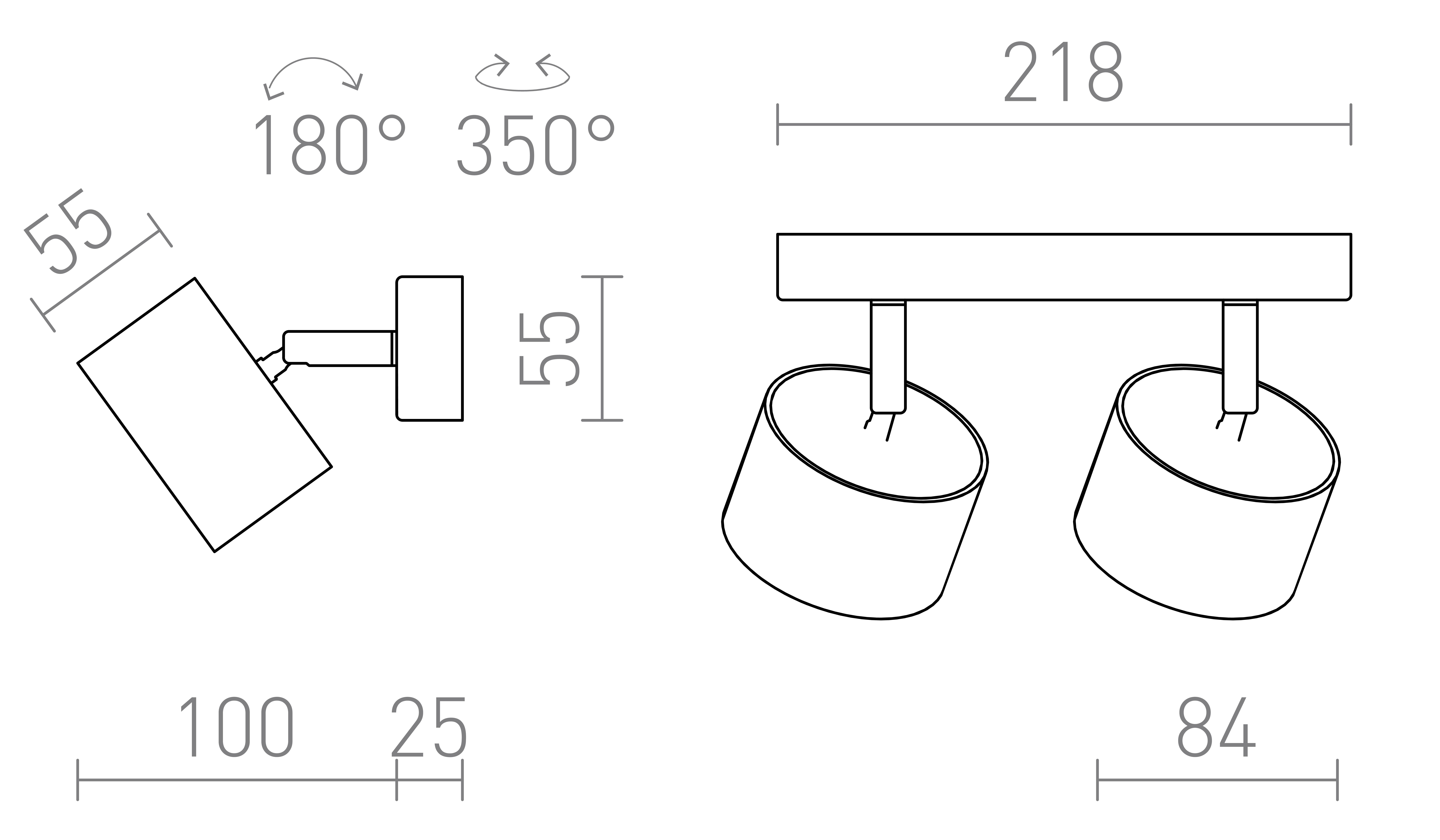Termék vázlat – LEDRA PIXEL II felületre szerelhető fehér 230V LED GX53 2x7W