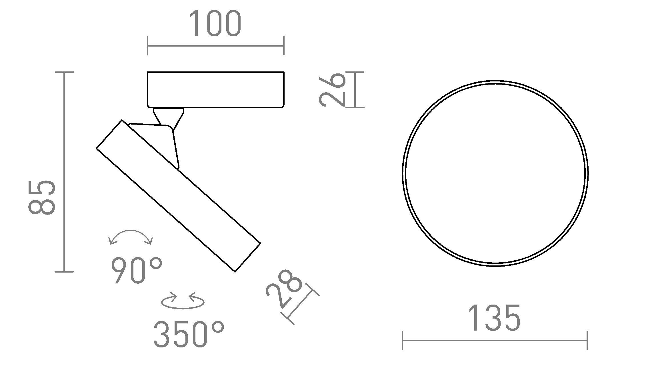 Termék vázlat – LEDRA ARETHA felületre szerelhető fehér/fekete 230V LED 12W 3000K