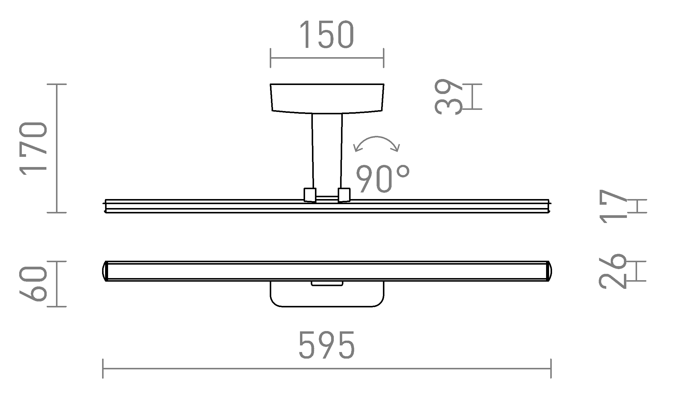 Termék vázlat – LEDRA ALISA 60 fali lámpa matt fekete műanyag 230V LED 12W 3000K
