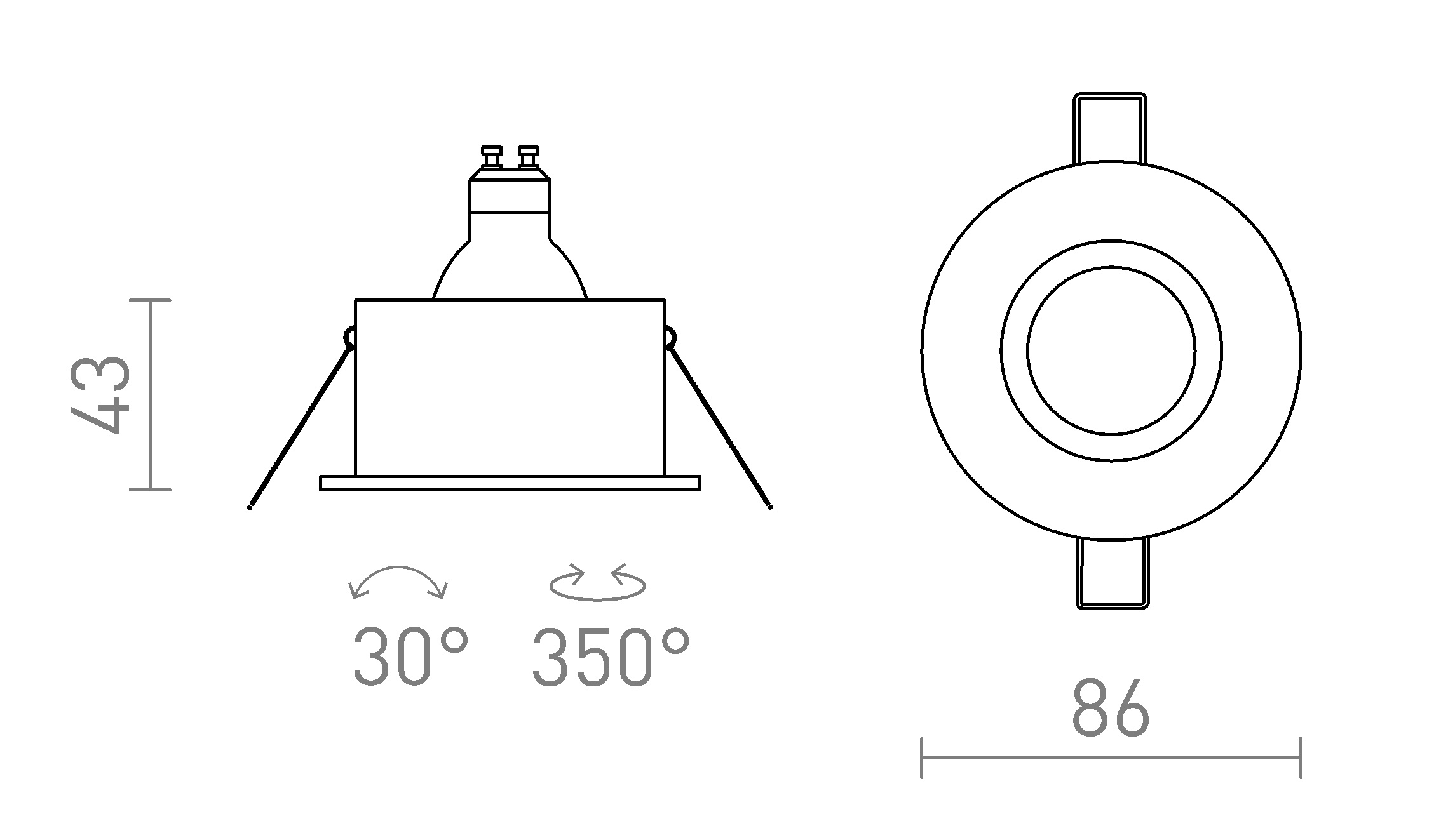 Termék vázlat – LEDRA GALO R süllyesztett lámpa fekete 230V LED GU10 9W IP65