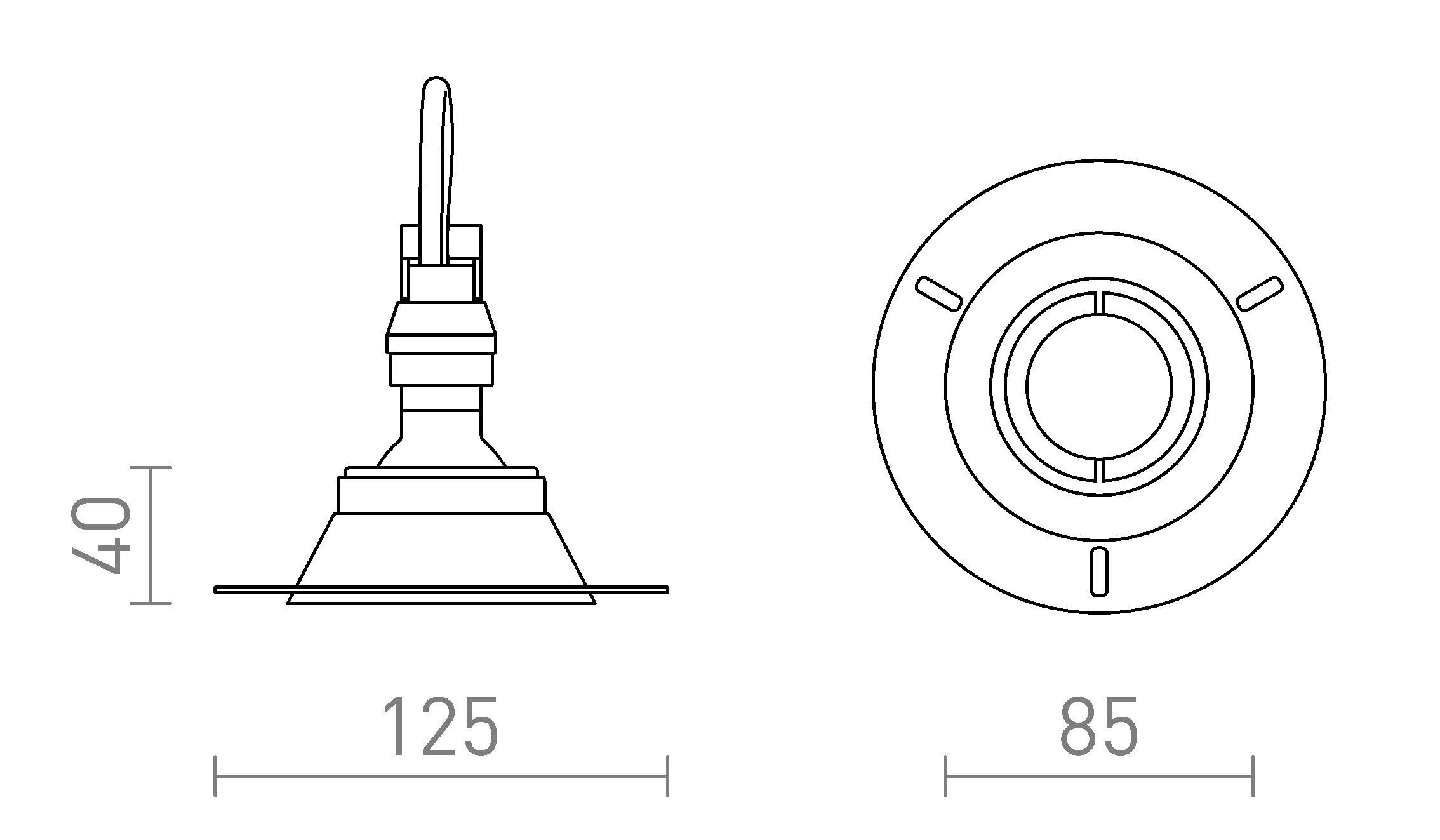 Termék vázlat – LEDRA IPSO R IP65 süllyesztett lámpa fekete 230V LED GU10 9W IP65