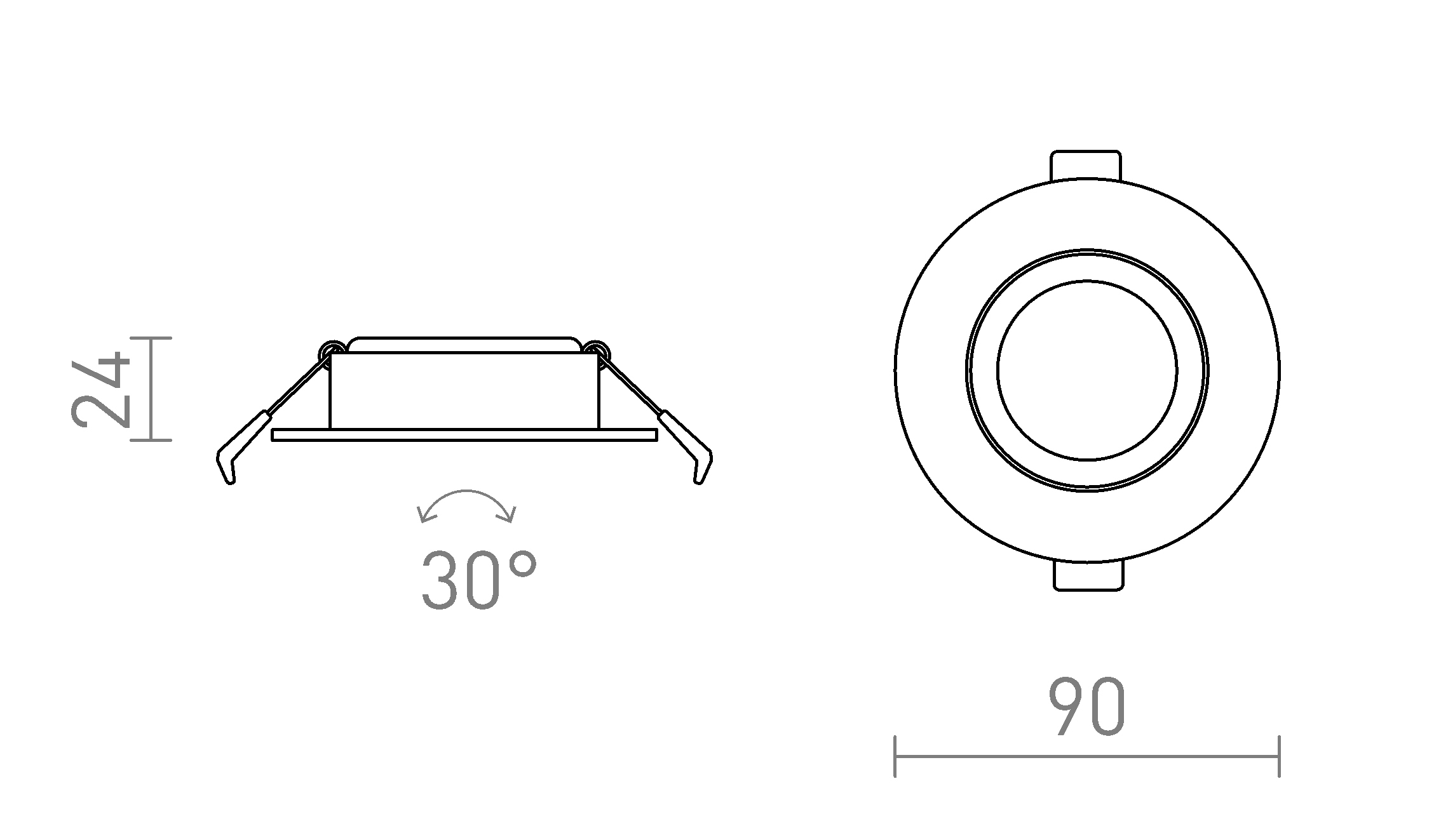 Termék vázlat – LEDRA NEFRIT DIMM süllyesztett lámpa fehér 230V LED 6W 36° 3000K