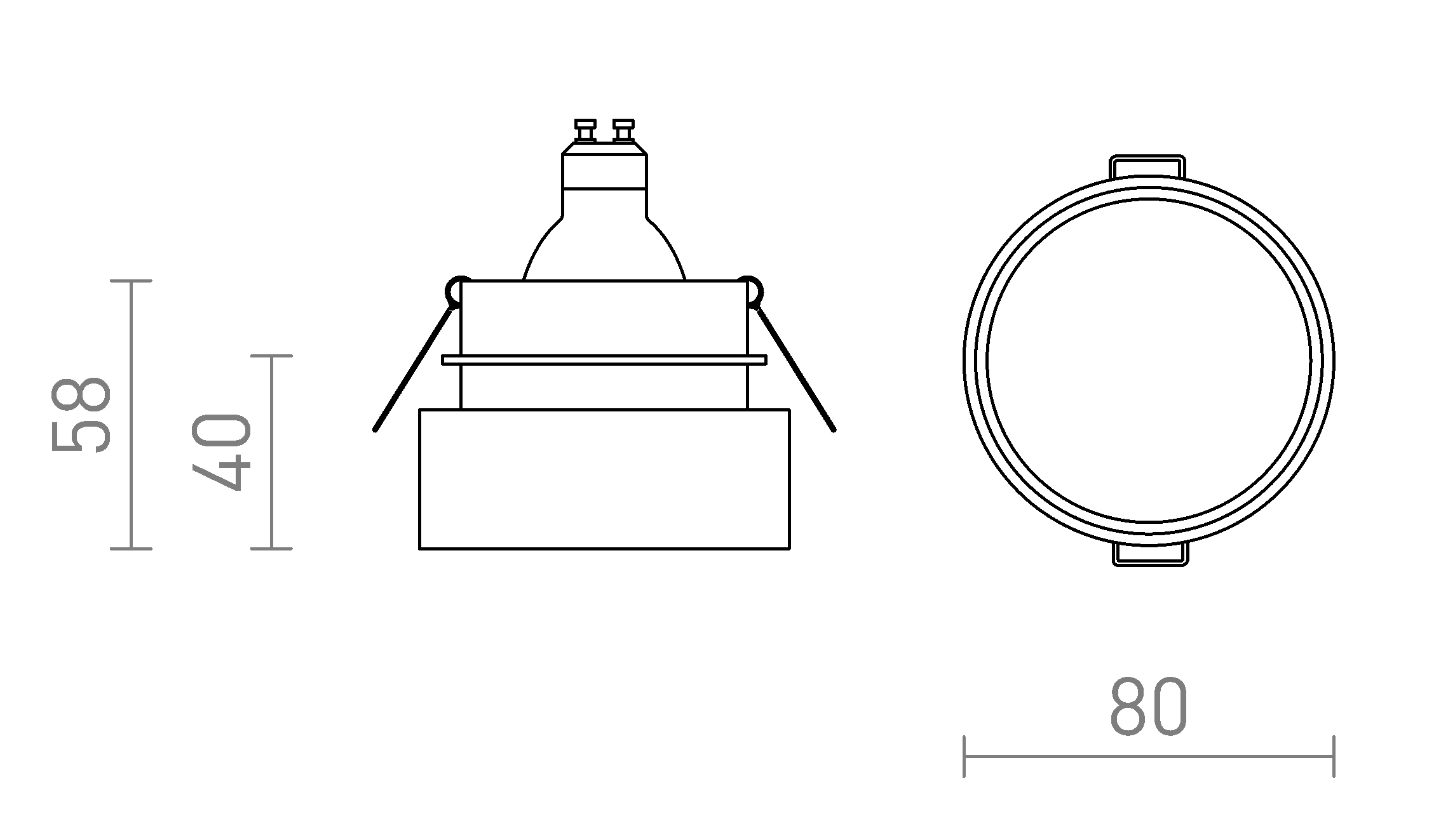 Termék vázlat – LEDRA TORD süllyesztett lámpa fekete 230V LED GU10 9W