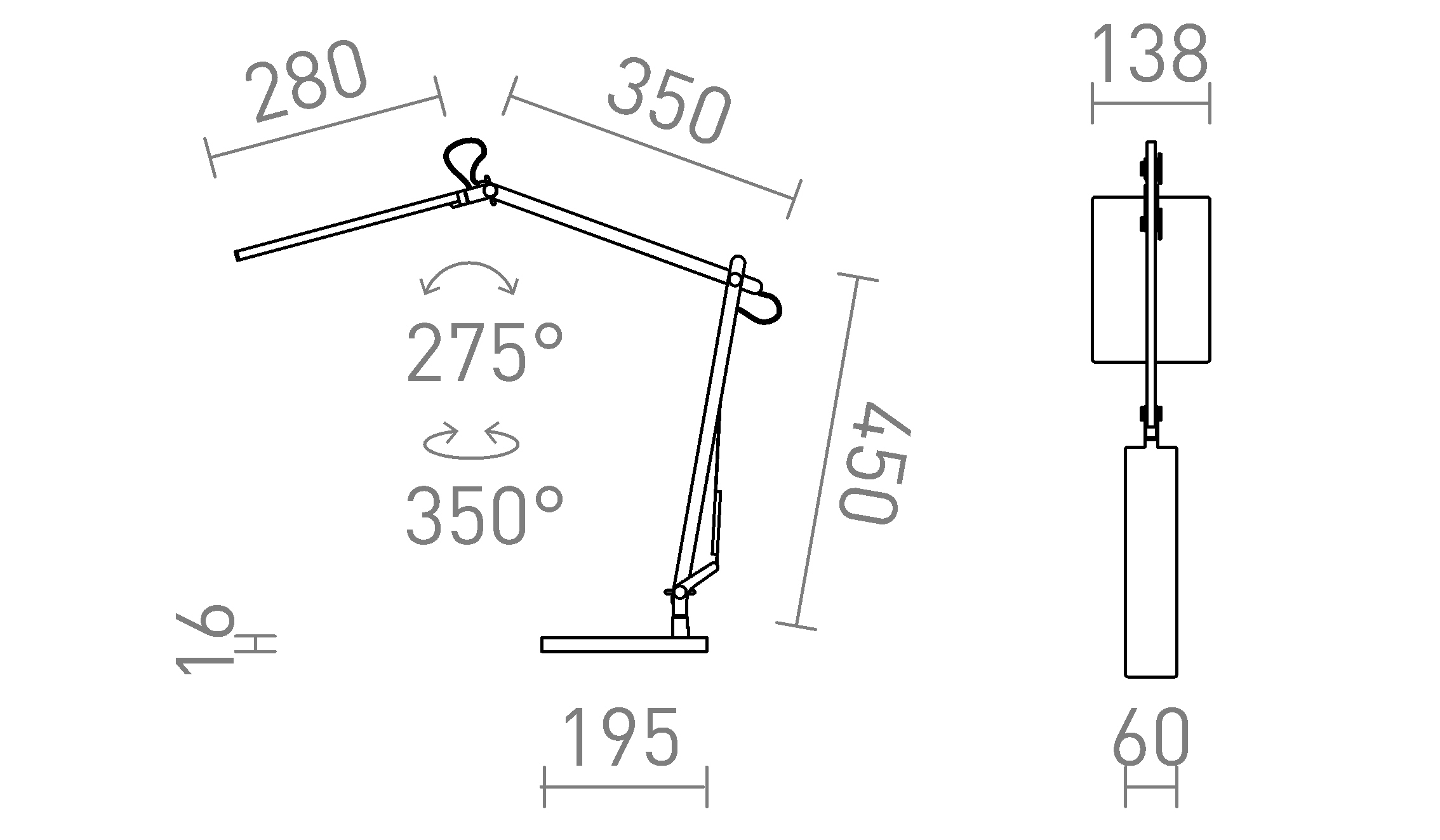 Termék vázlat – LEDRA NORMA DIMM asztali lámpa fehér/piros 230V LED 10W 100° 3000K 4000K 6500K