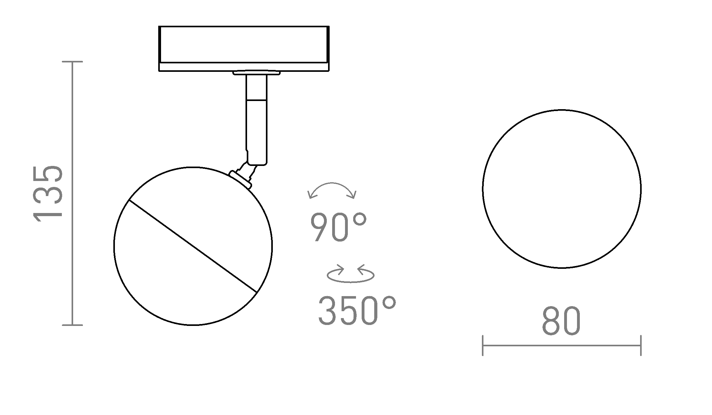 Termék vázlat – LEDRA LYRA egyáramkörös sínre fekete opálakril 230V LED 5W 3000K