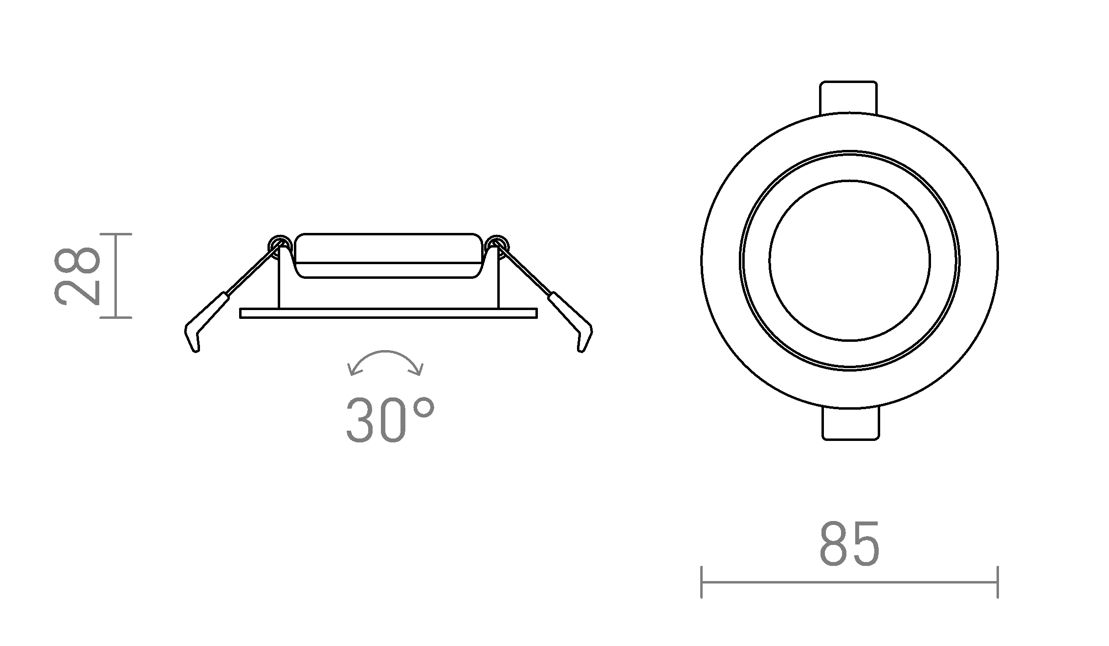 Termék vázlat – LEDRA JADE DIMM TO WARM süllyesztett lámpa fekete 230V LED 6W 60° 3000 - 2000K