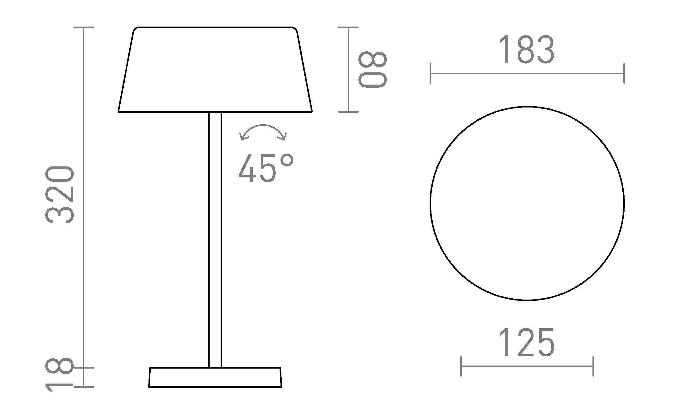Termék vázlat – LEDRA PRAHA DIMM asztali lámpa fekete 230V LED 5W 100° 3000K
