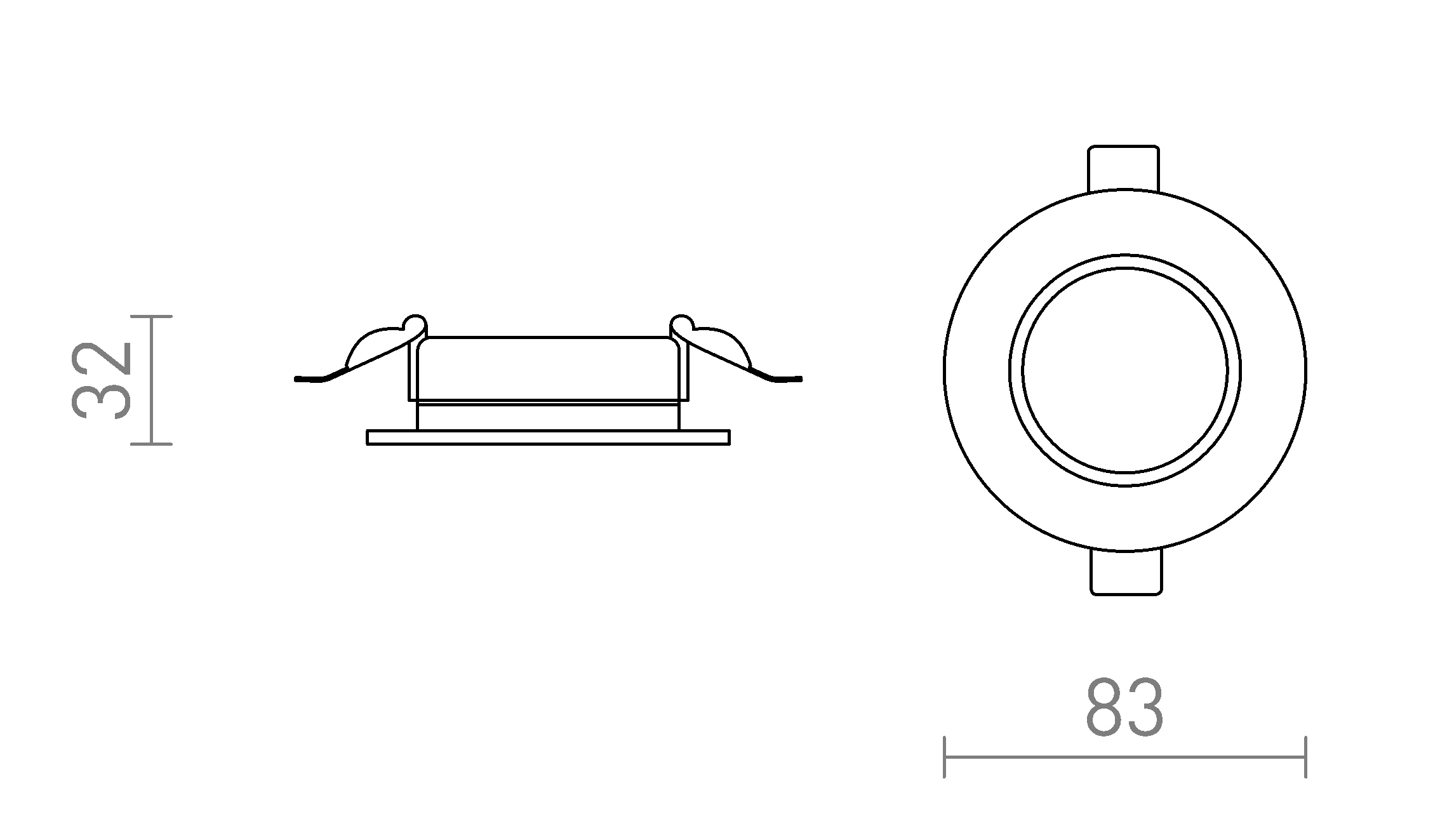 Termék vázlat – LEDRA NONO DIMM süllyesztett lámpa fekete 230V LED 7W IP65 3000K