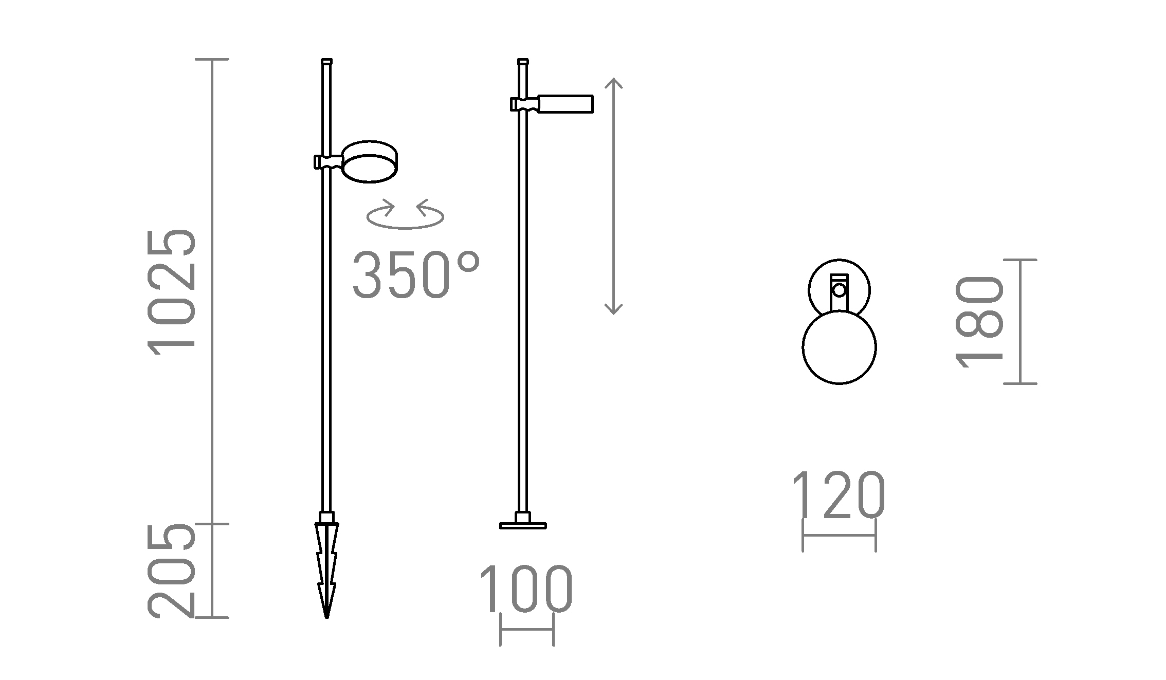 Termék vázlat – LEDRA KATONA állólámpa / leszúrható fekete 230V LED 7W 70° IP54 3000K