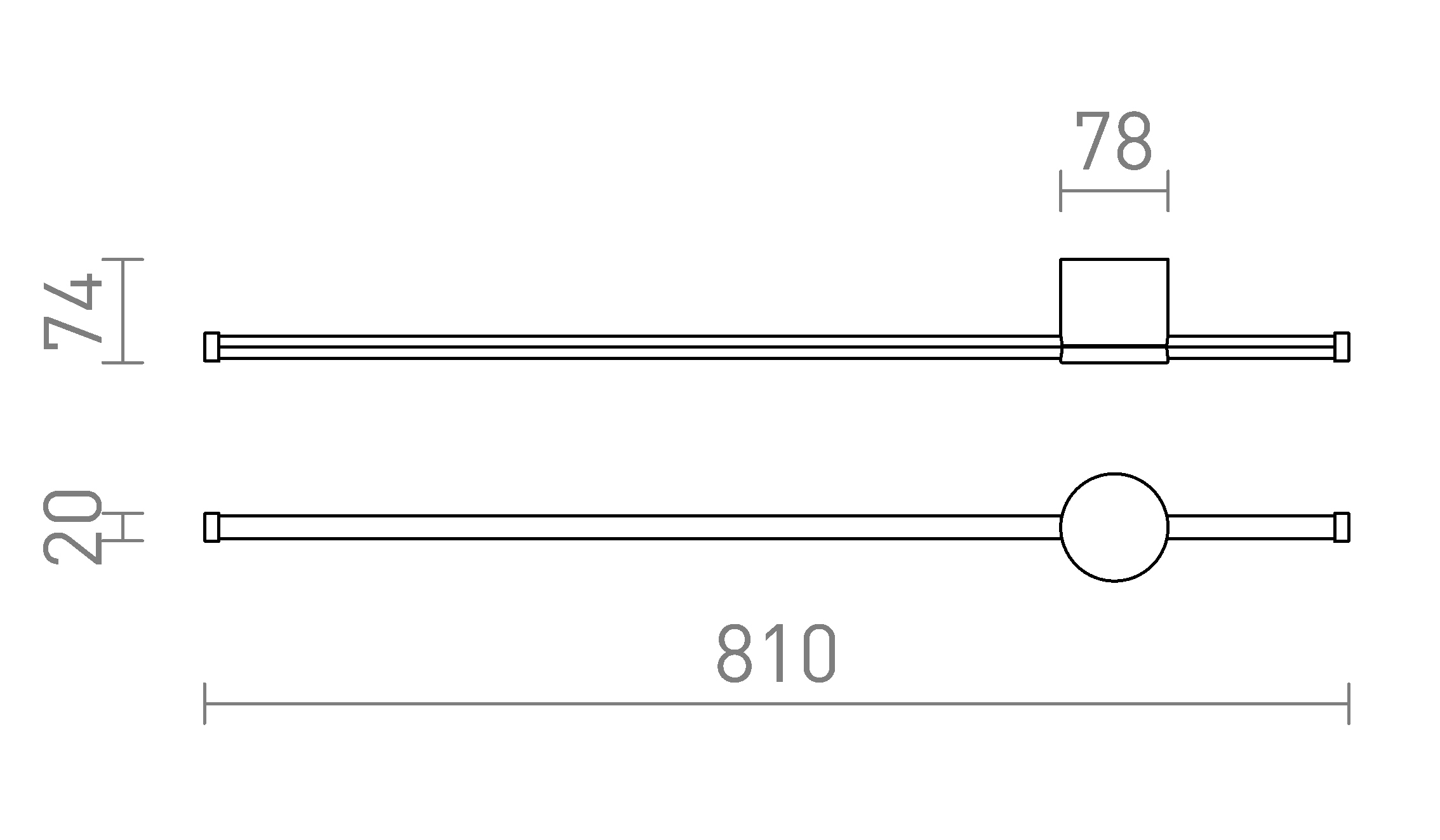 Termék vázlat – LEDRA BEEM 80 fali lámpa feketésszürke opálakril 230V LED 14W 120° IP54 3000K