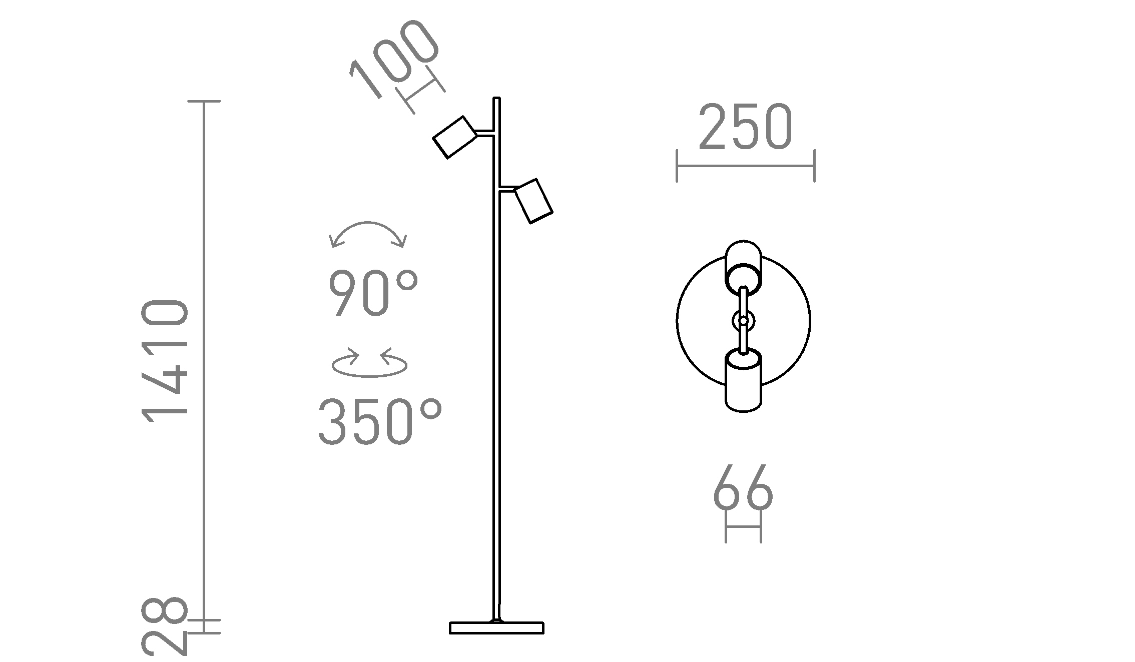 Termék vázlat – LEDRA FLYNN II állólámpa fekete/szálcsiszolt sárgaréz 230V LED GU10 2x9W