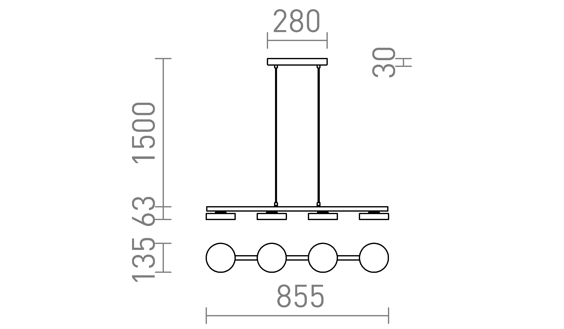 Termék vázlat – LEDRA ARETHA IV függőlámpa fekete 230V LED 4x12W 3000K