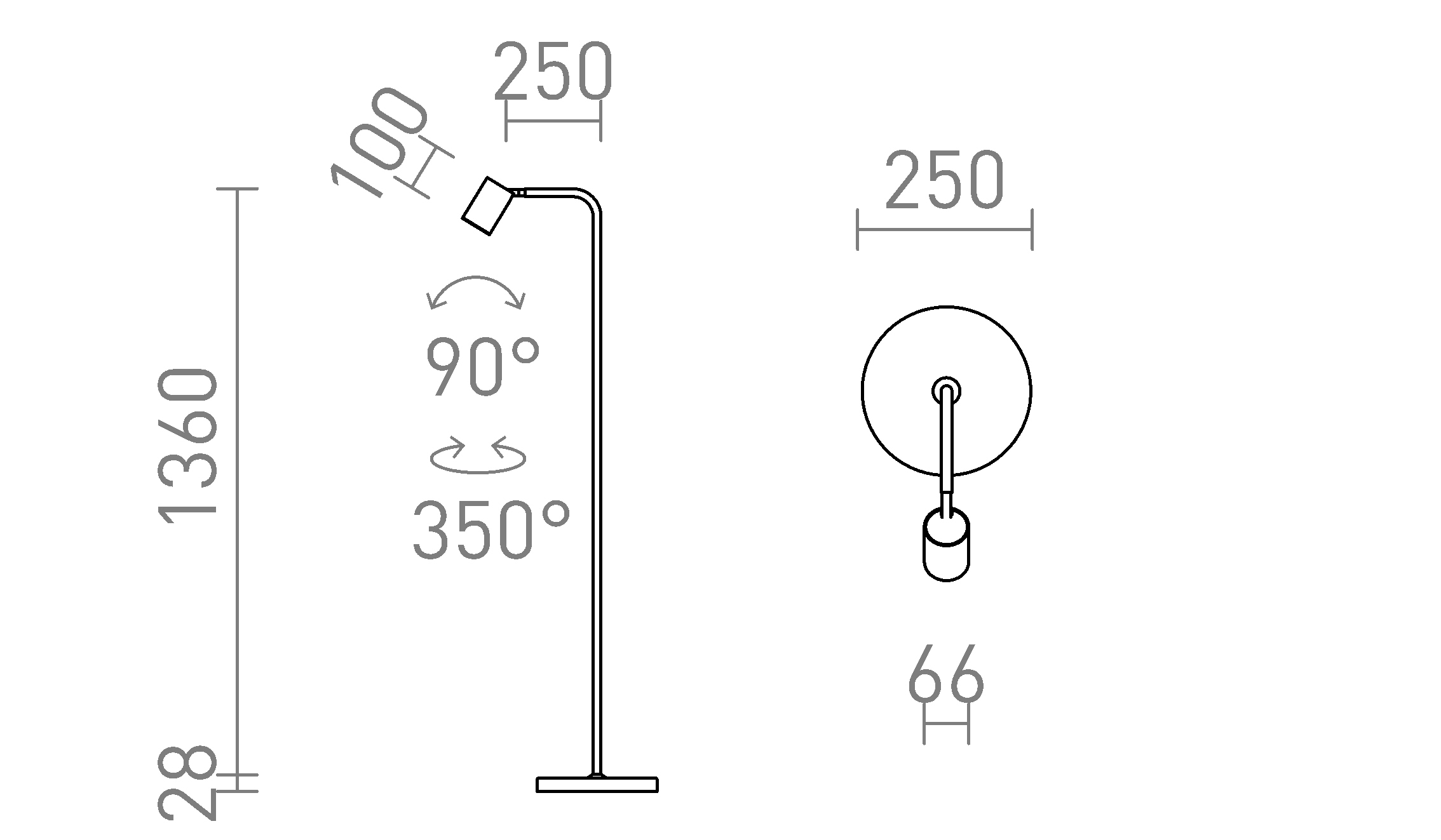 Termék vázlat – LEDRA FLYNN I állólámpa fekete/szálcsiszolt sárgaréz 230V LED GU10 9W