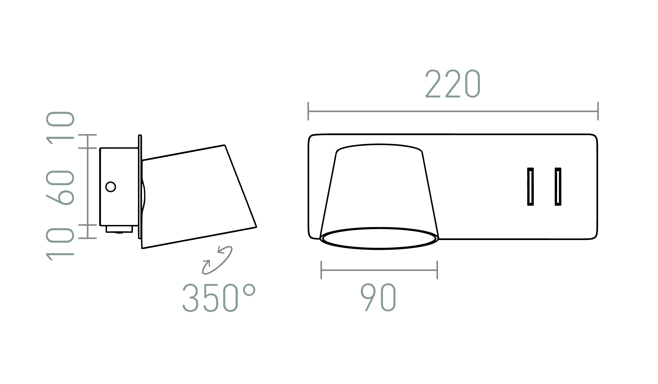 Termék vázlat – LEDRA AMADEUS fali lámpa beépített háttérvilágítással fekete 230V LED 4+6W 3000K