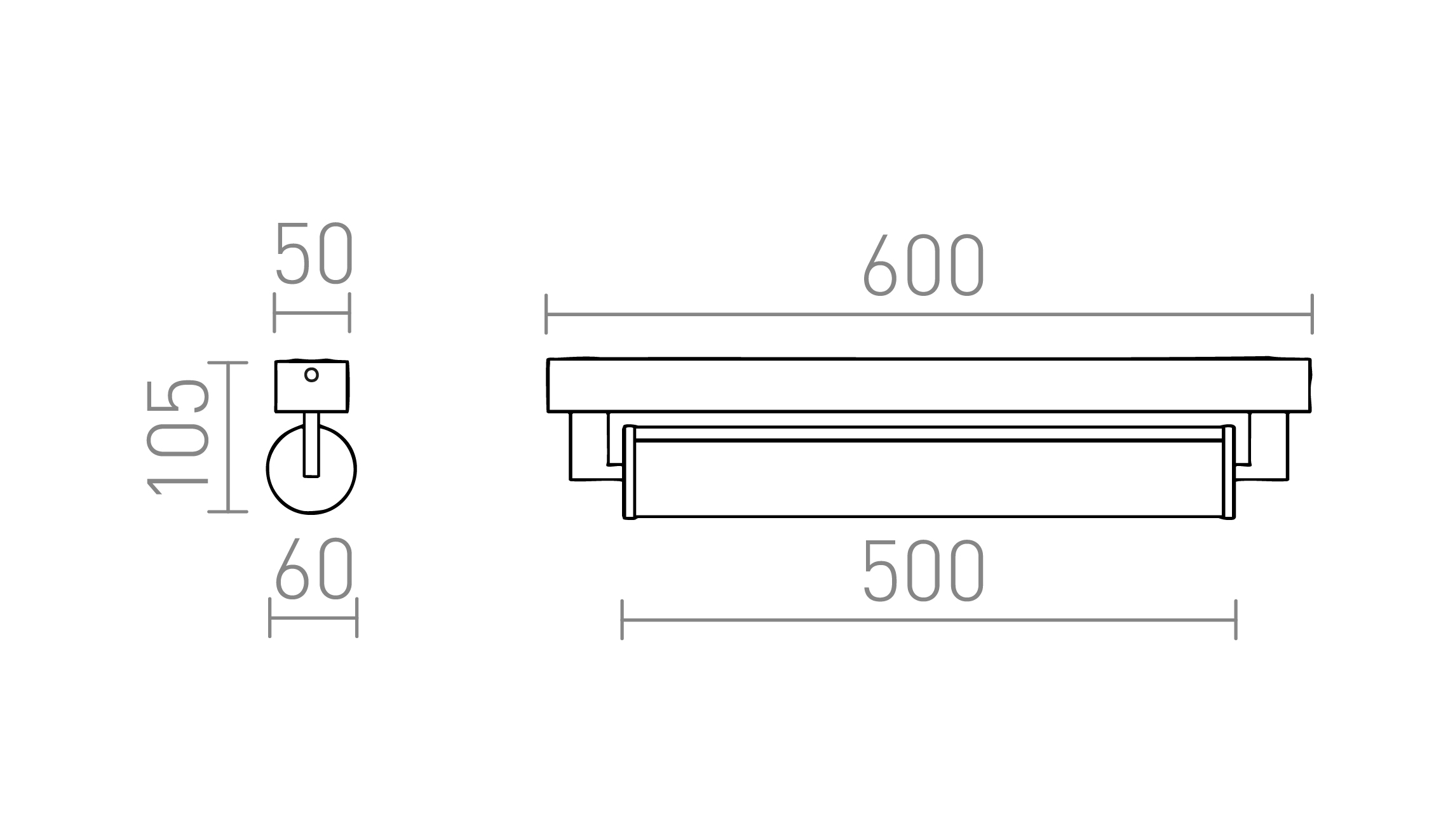 Termék vázlat – LEDRA ROCCA 60 fali lámpa króm 230V LED 18W IP44 3000K