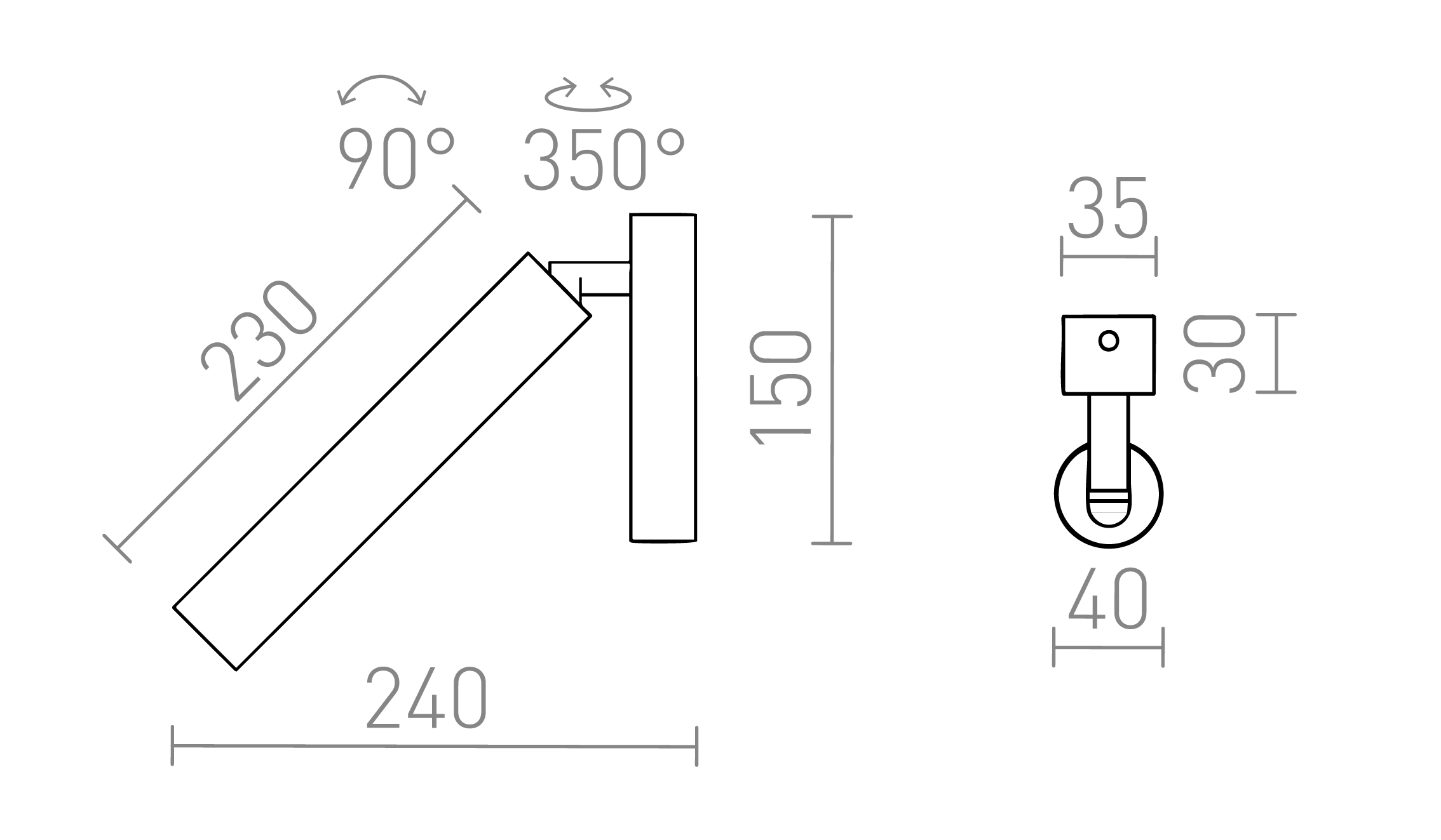 Termék vázlat – LEDRA DARRIN I felületre szerelhető fehér 230V LED 6W 24° 3000K