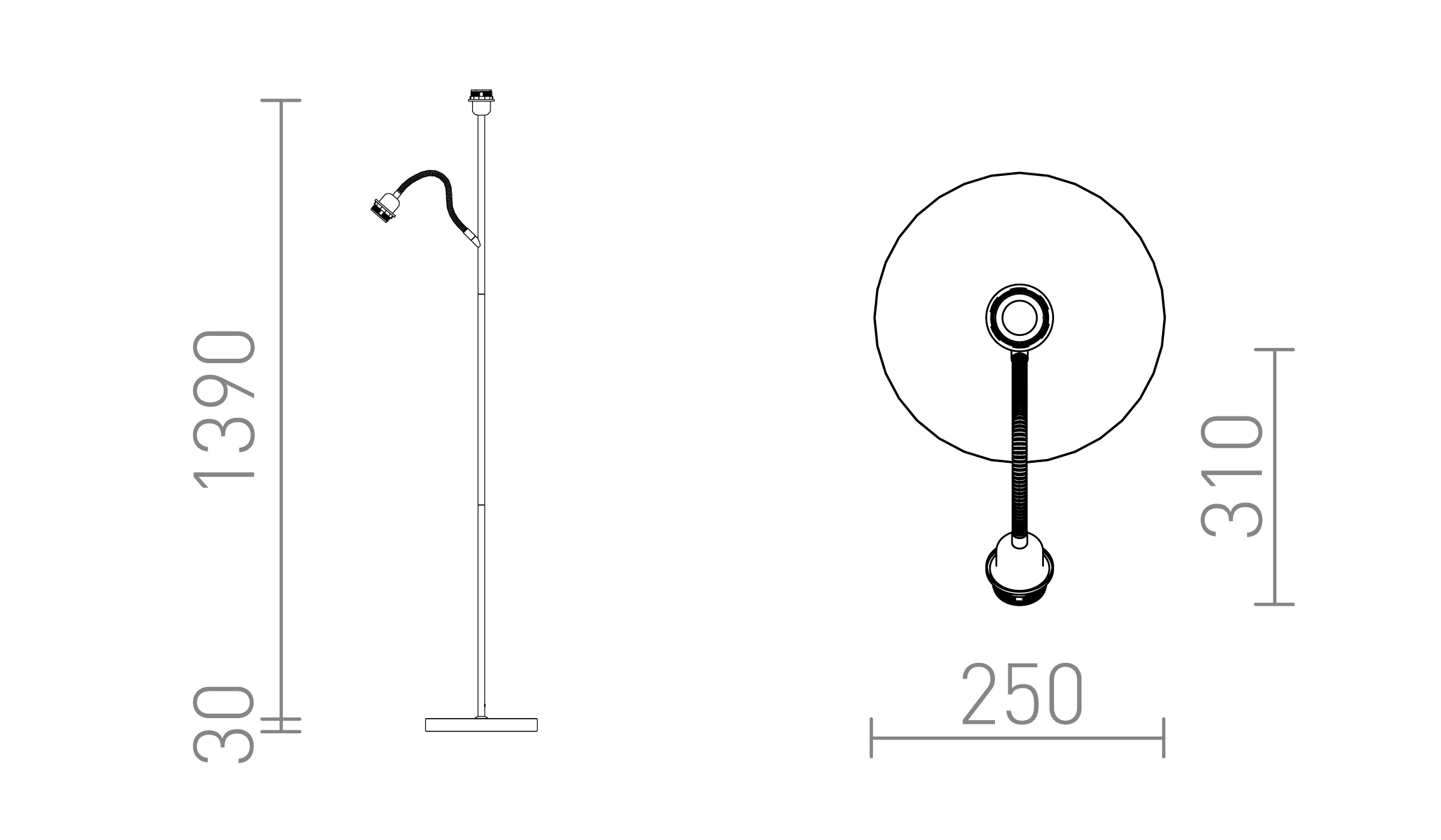 Termék vázlat – LEDRA PAMPA állólámpa talapzat fekete 230V LED E27 11+7W