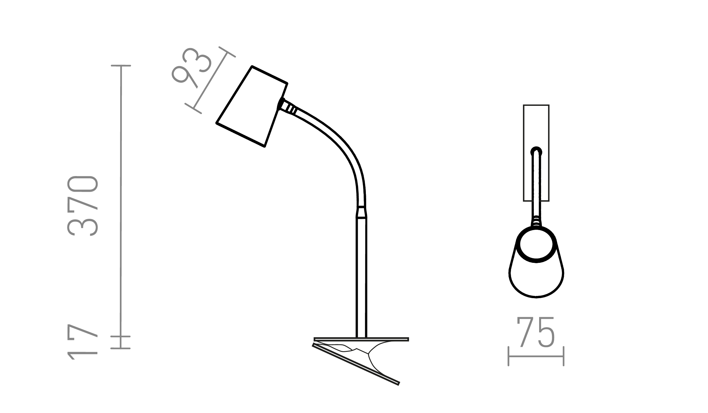 Termék vázlat – LEDRA VERINA DIMM klipsszel fekete 230V LED 4.5W 100° 3000K