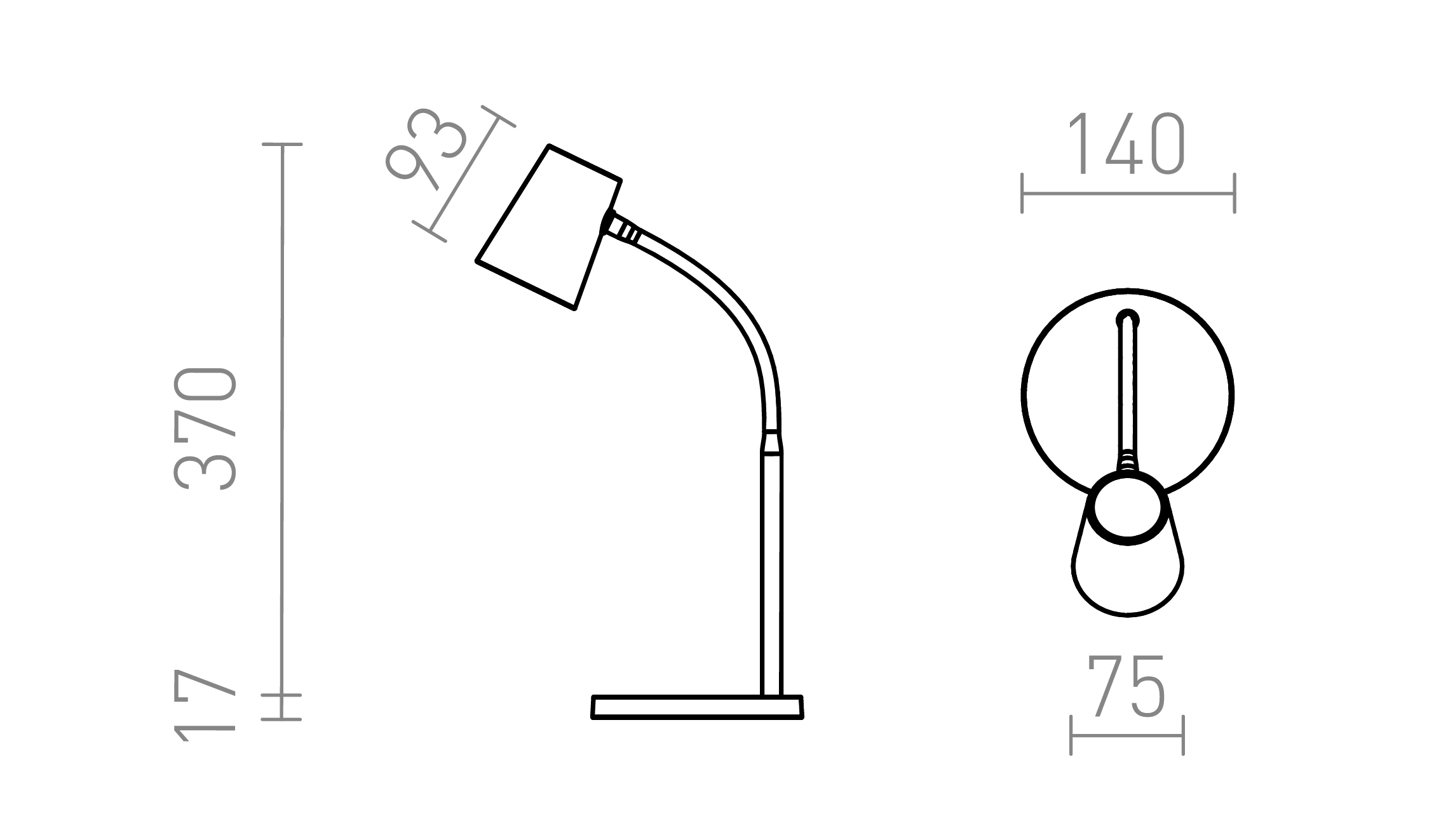 Termék vázlat – LEDRA VERINA asztali lámpa fekete 230V LED 4.5W 100° 3000K