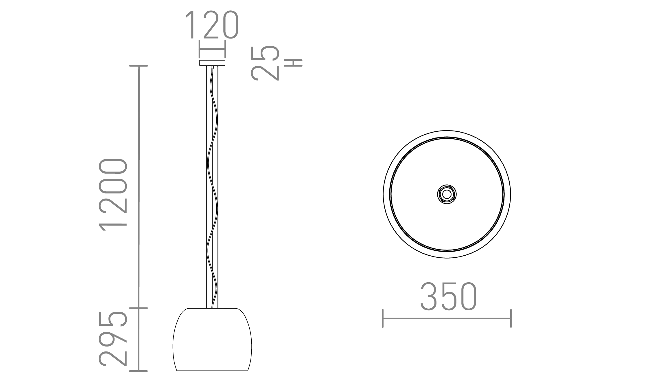 Termék vázlat – LEDRA ORLANDO 35 függőlámpa átlátszó üveg/fekete 230V LED E27 24W