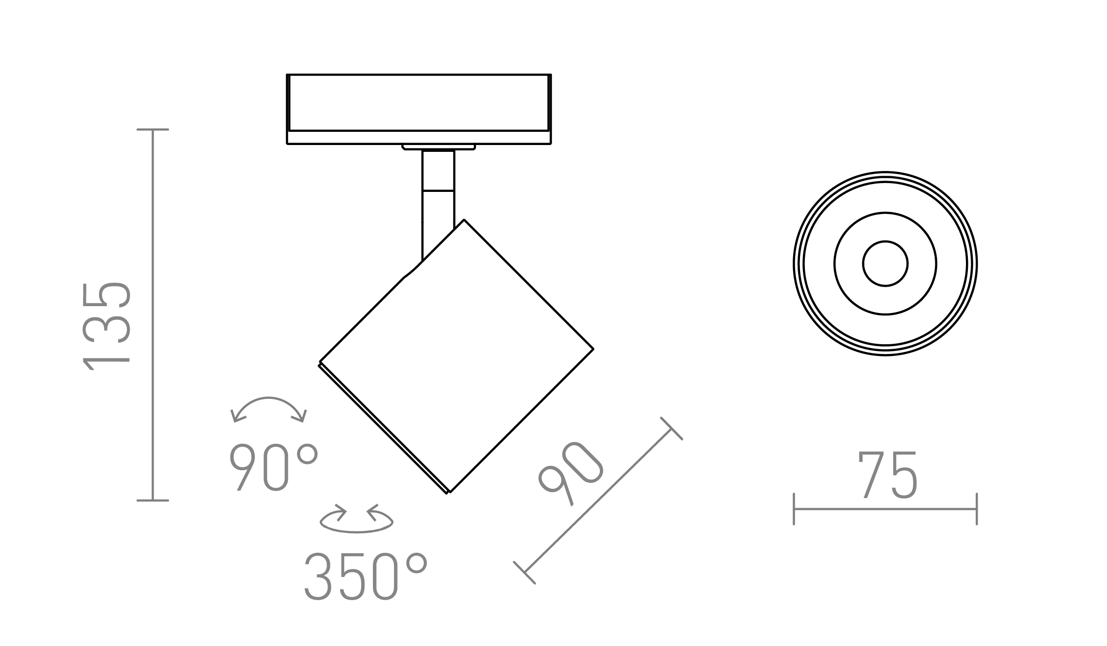 Termék vázlat – LEDRA IRIS 7 egyáramkörös sínre fehér 230V LED 10W 24° 3000K
