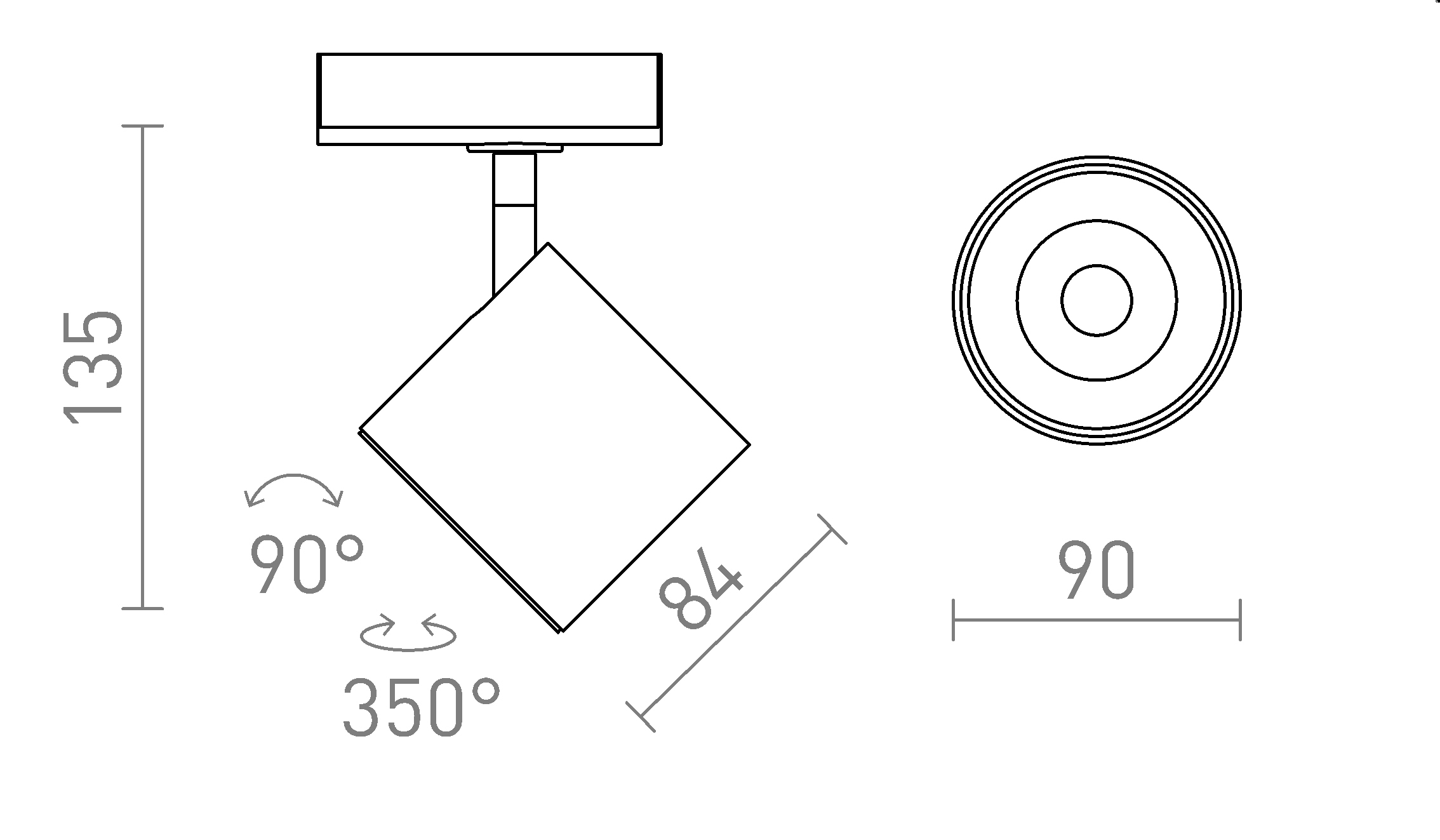 Termék vázlat – LEDRA IRIS 9 egyáramkörös sínre fehér 230V LED 12W 24° 3000K