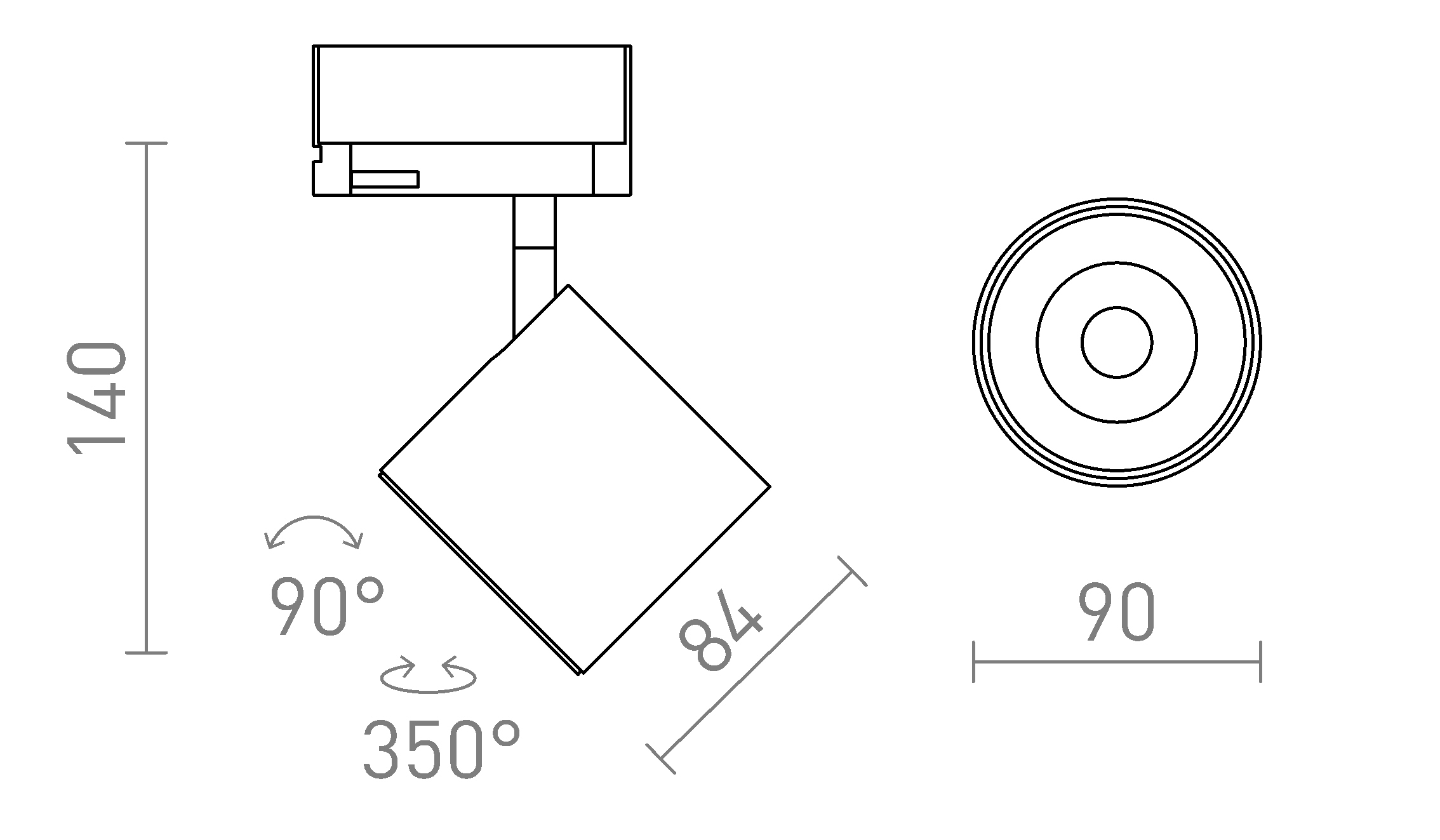 Termék vázlat – LEDRA IRIS 9 háromáramkörös sínre fekete 230V LED 12W 24° 3000K