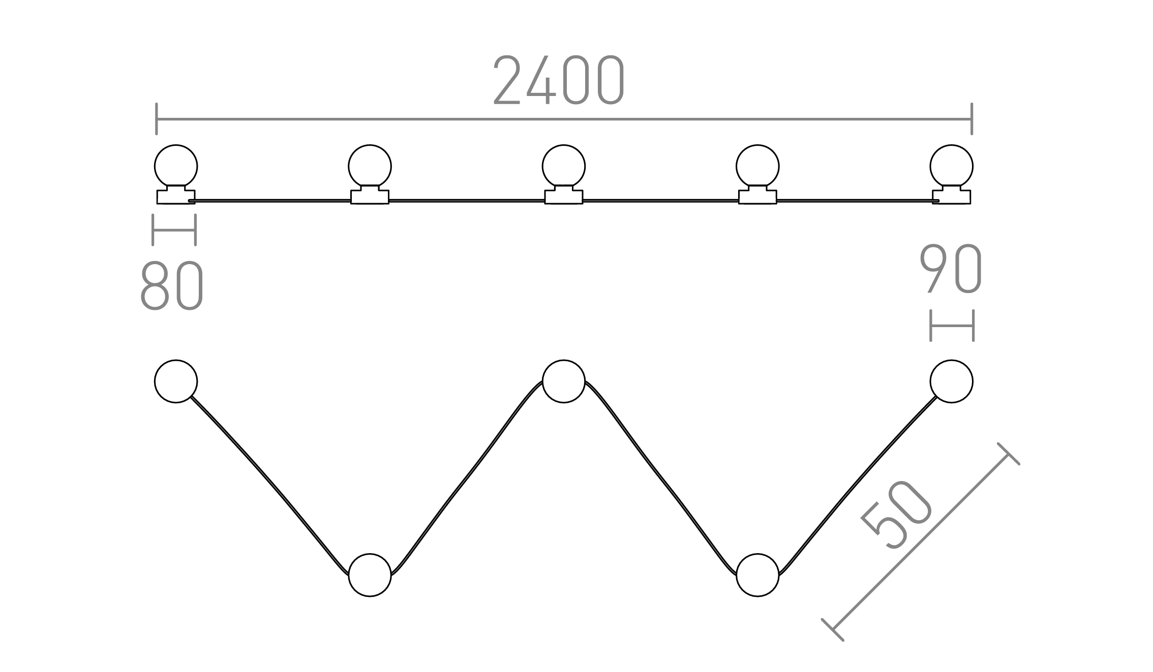 Termék vázlat – LEDRA VELA V mennyezeti lámpa fekete opálüveg 230V LED G9 5x6W