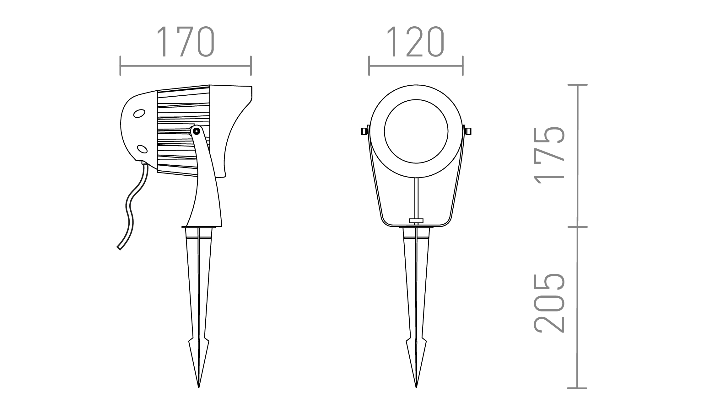 Termék vázlat – LEDRA HAVANA leszúrható fekete 230V LED 20W 26° IP65 3000K