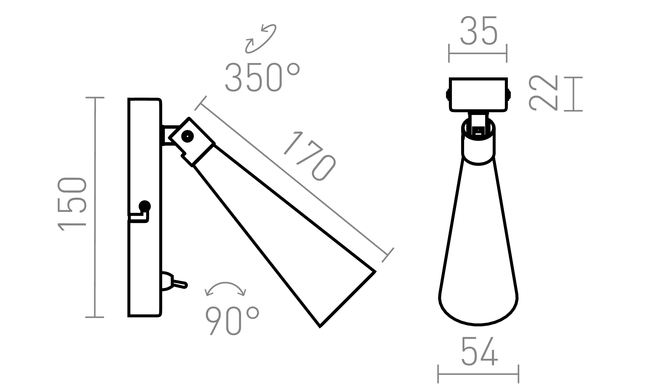 Termék vázlat – LEDRA ALEXIS fali lámpa fehér/fekete 230V LED GU10 5W