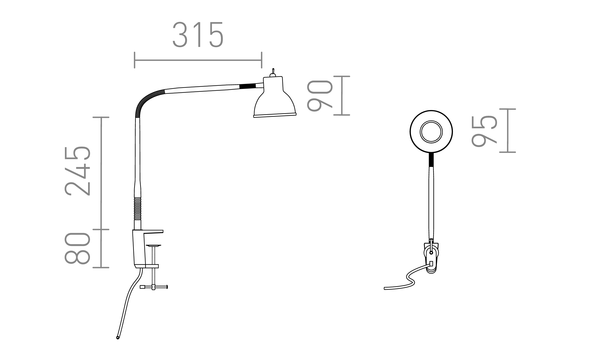 Termék vázlat – LEDRA HARMONY asztalhoz rögzítéssel fekete 230V LED GU10 8W
