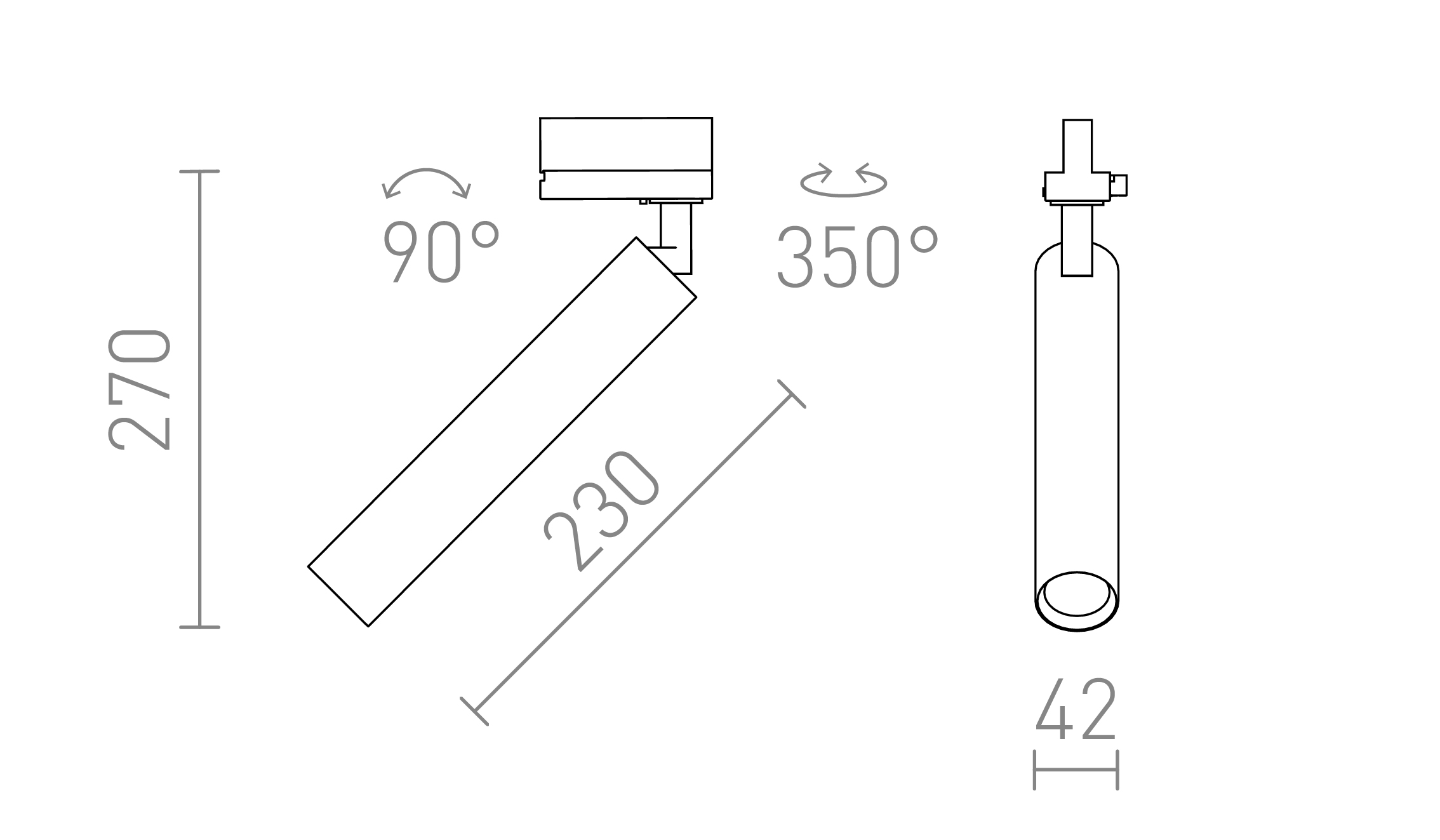 Termék vázlat – LEDRA DARRIN háromáramkörös sínre fekete 230V LED 6W 24° 3000K