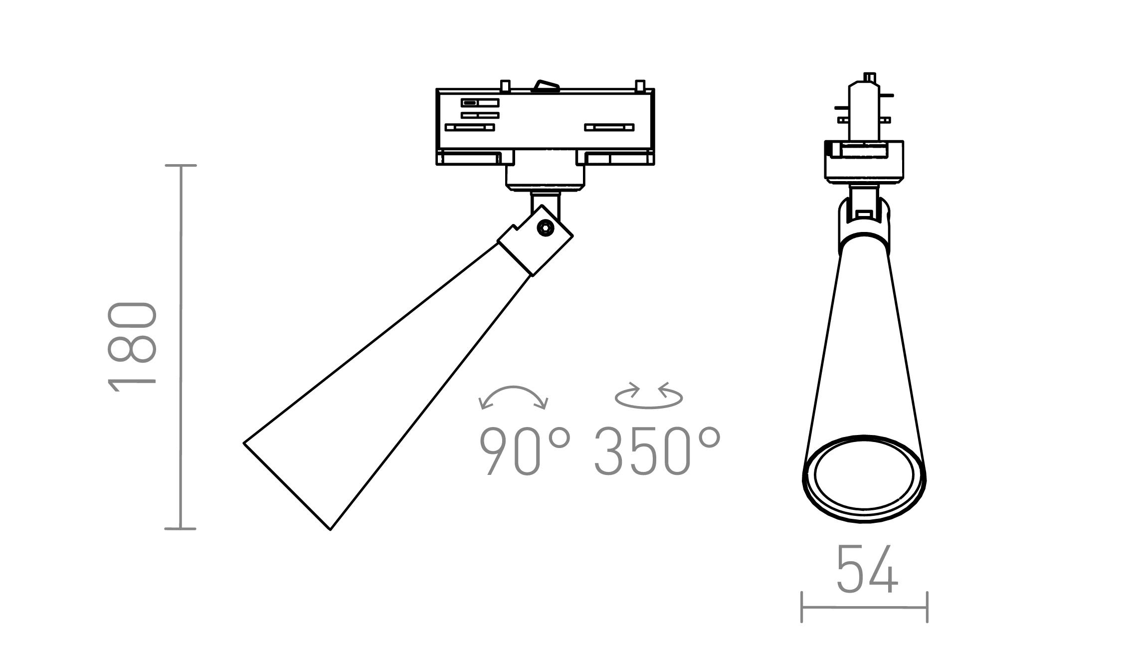 Termék vázlat – LEDRA ALEXIS egyáramkörös sínre fehér/fekete 230V LED GU10 5W