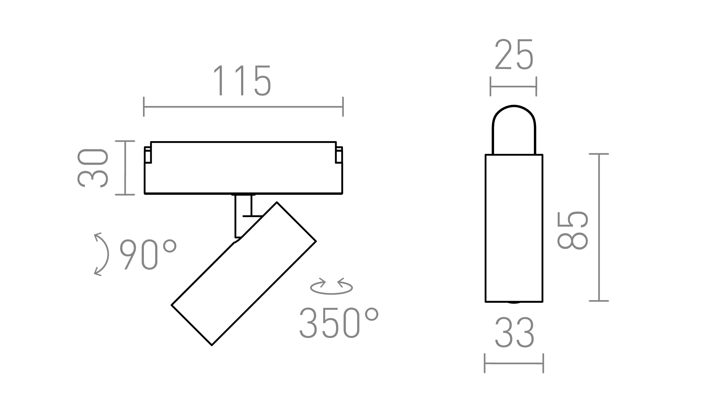 Termék vázlat – LEDRA LOKI 8 a WEGA/WAWE rendszerekhez fekete 24= LED 6W 24° 3000K 4000K 5700K