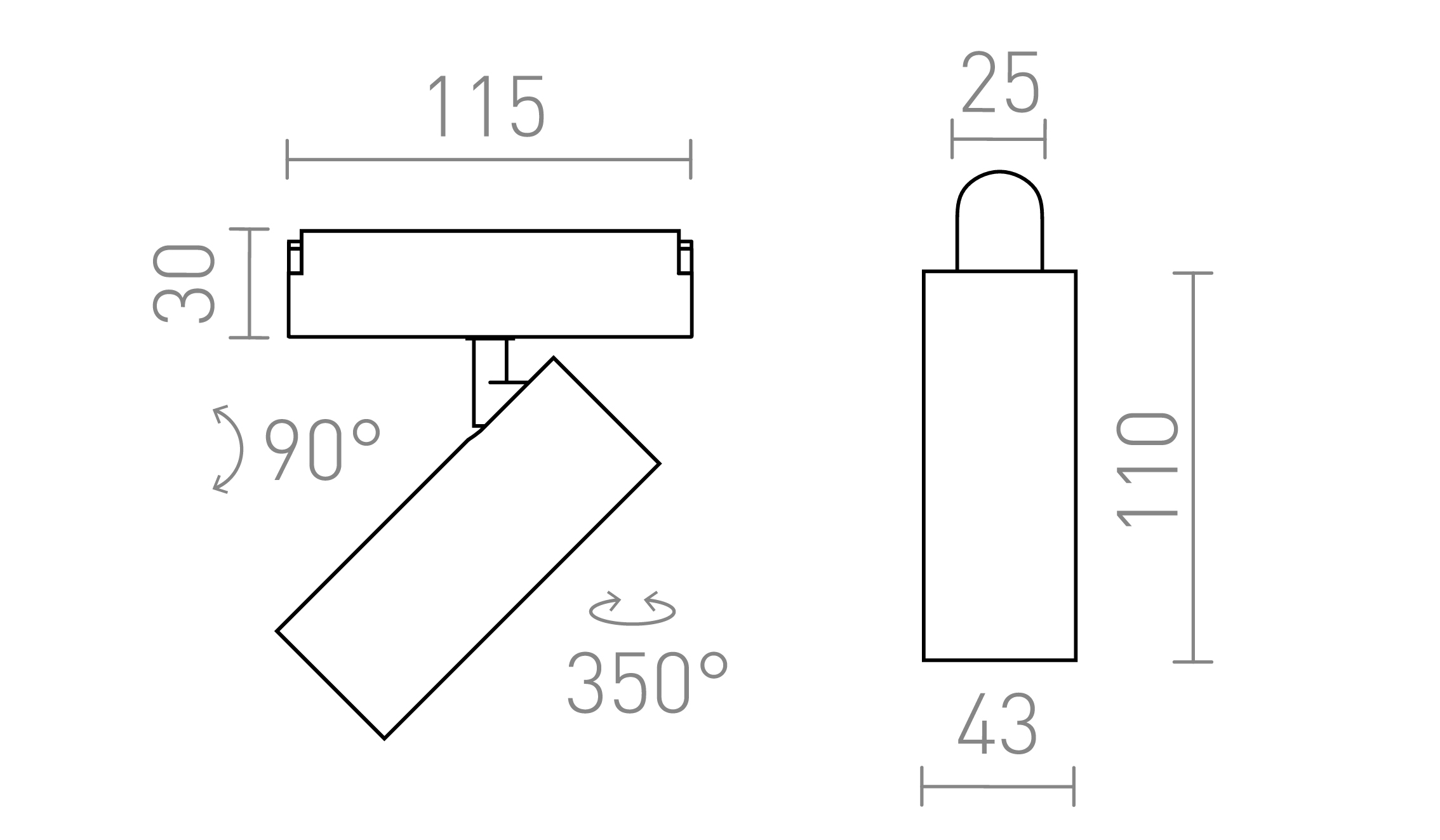 Termék vázlat – LEDRA LOKI 11 a WEGA/WAWE rendszerekhez fekete 24= LED 12W 24° 3000K 4000K 5700K