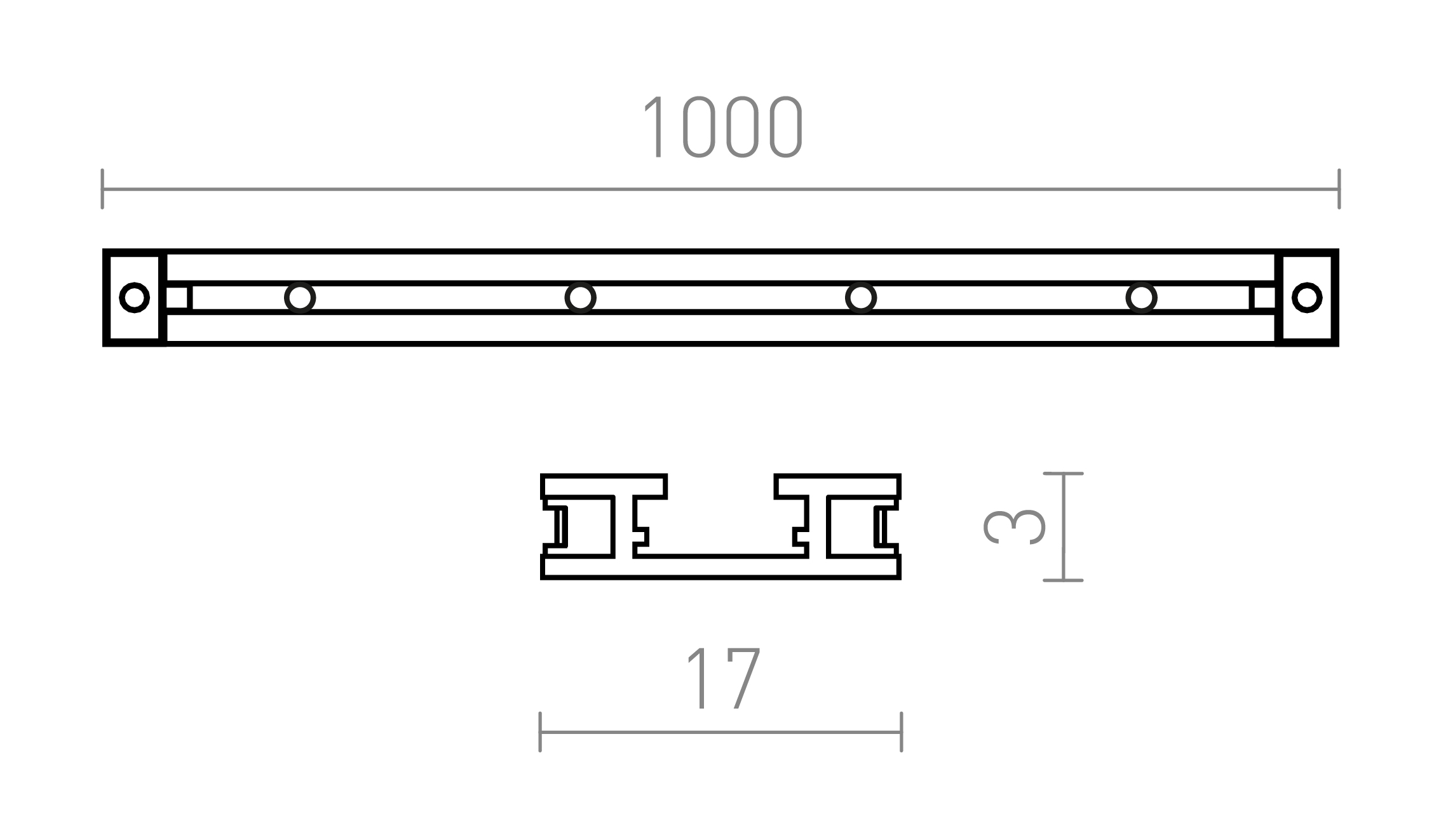 Termék vázlat – LEDRA VEGA 1m sín fekete 24=