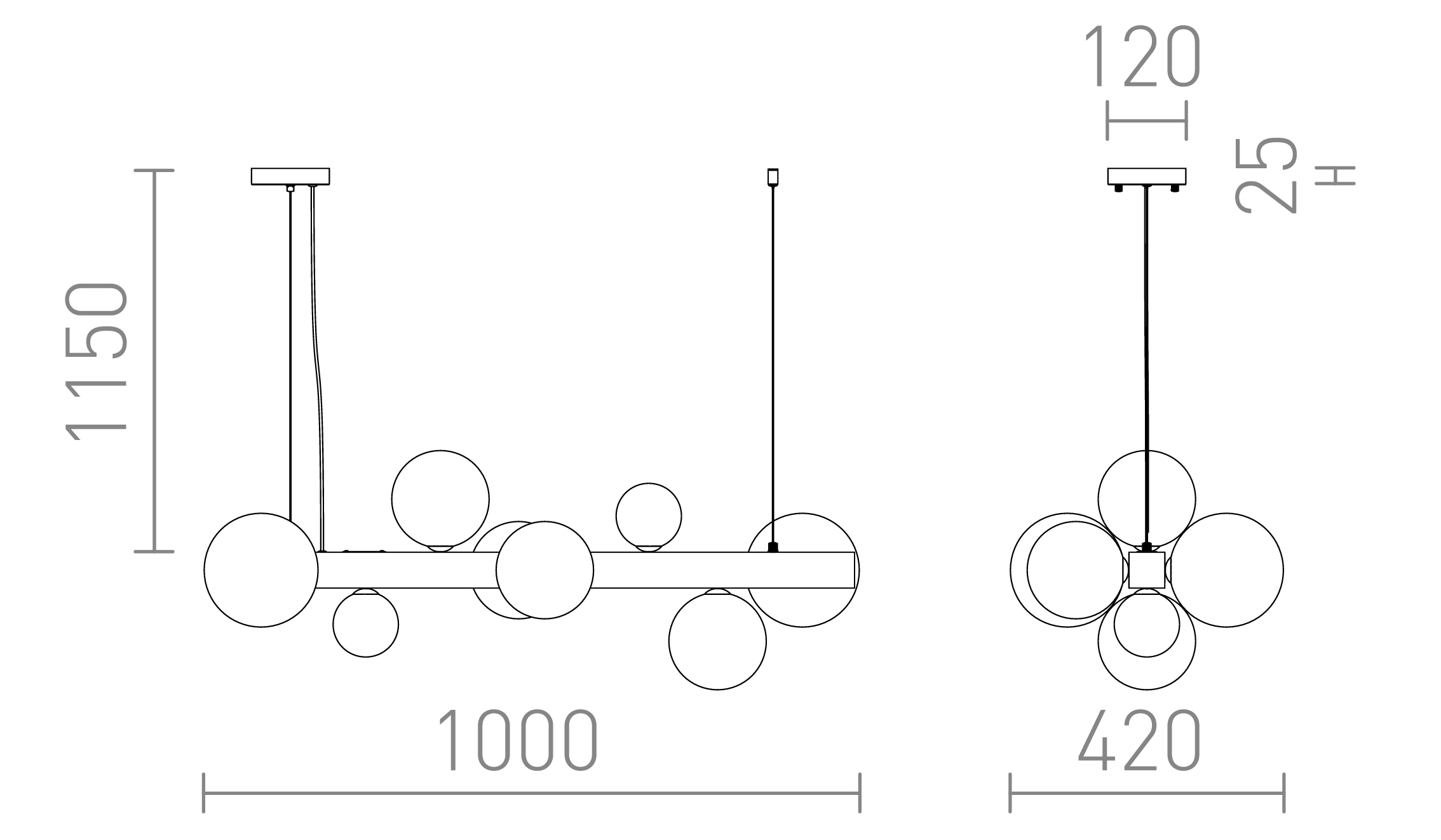 Termék vázlat – LEDRA KASSANDRA függőlámpa opálüveg/csiszolt bronz 230V G9 8x6W