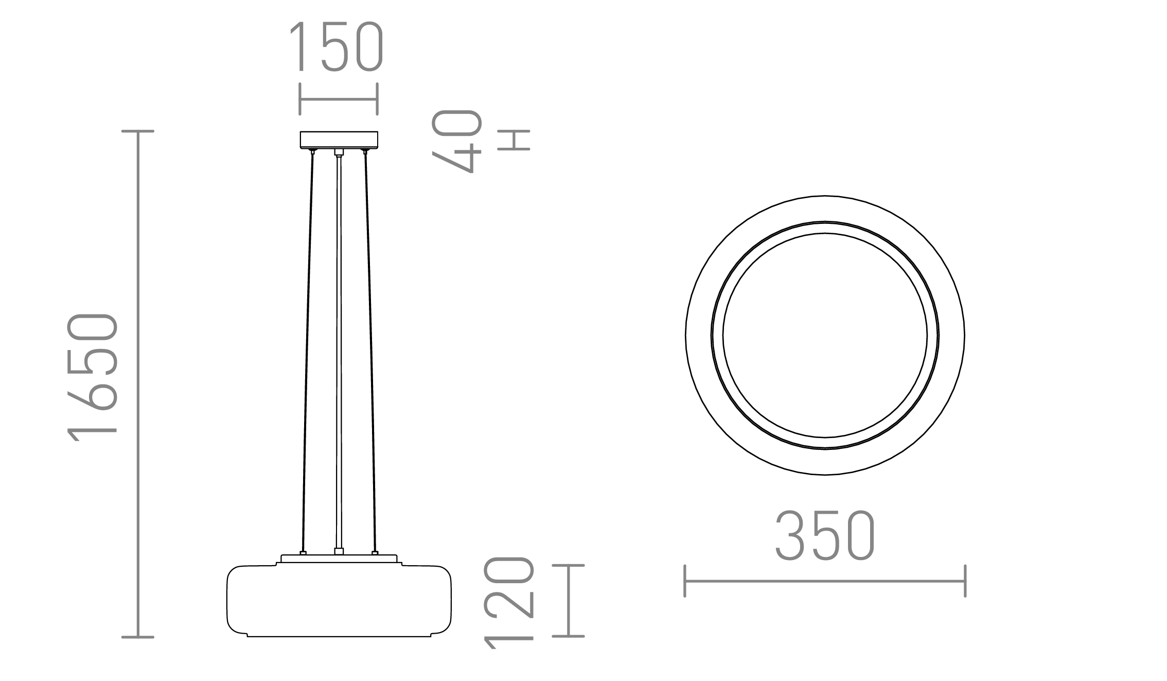 Termék vázlat – LEDRA NAOMI 35 függőlámpa füstüveg/tejüveg/fekete 230V LED 18W 3000K