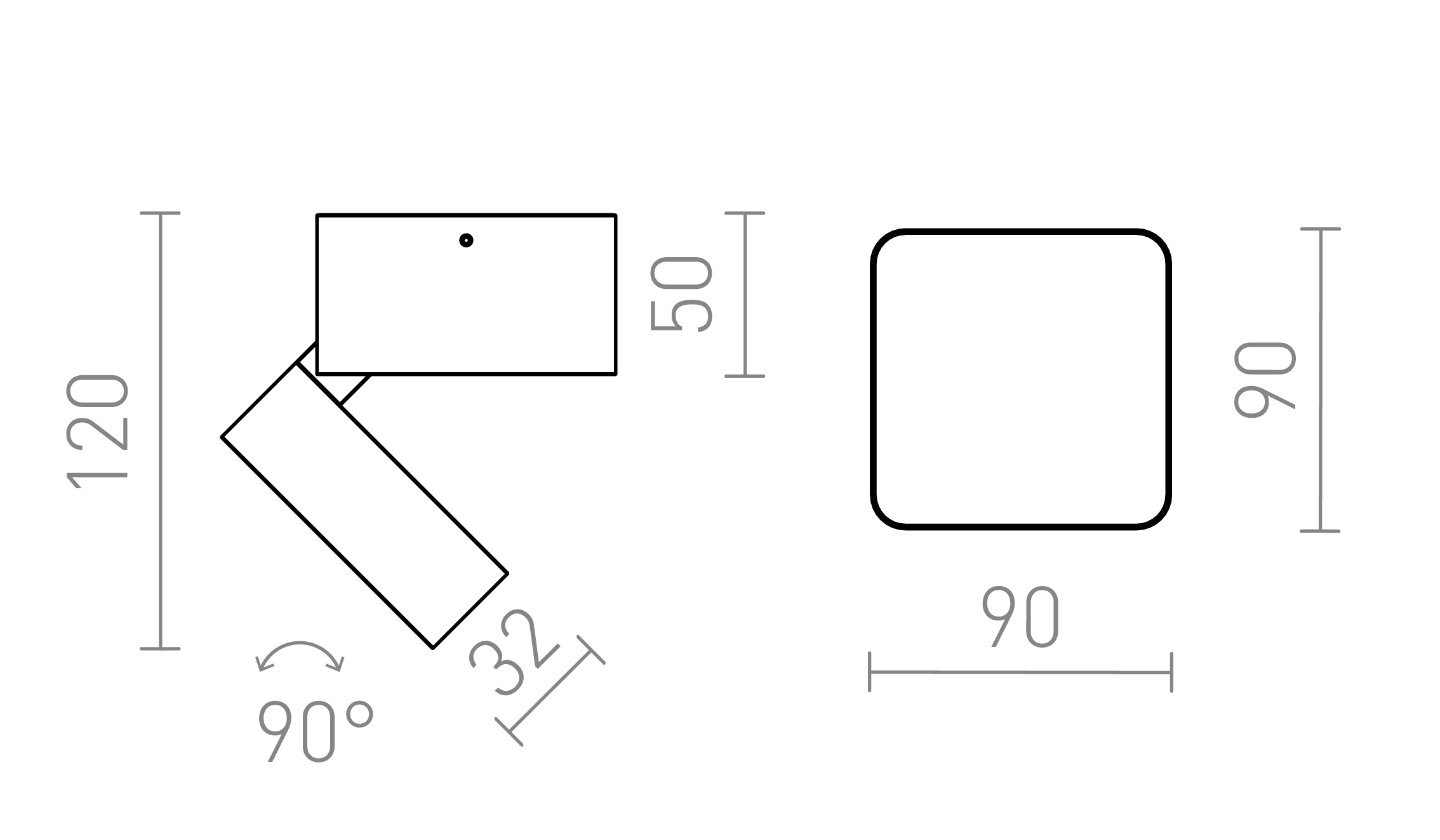 Termék vázlat – LEDRA FLAVIO SQ felületre szerelhető fekete 230V LED 6W 110° IP54 3000K