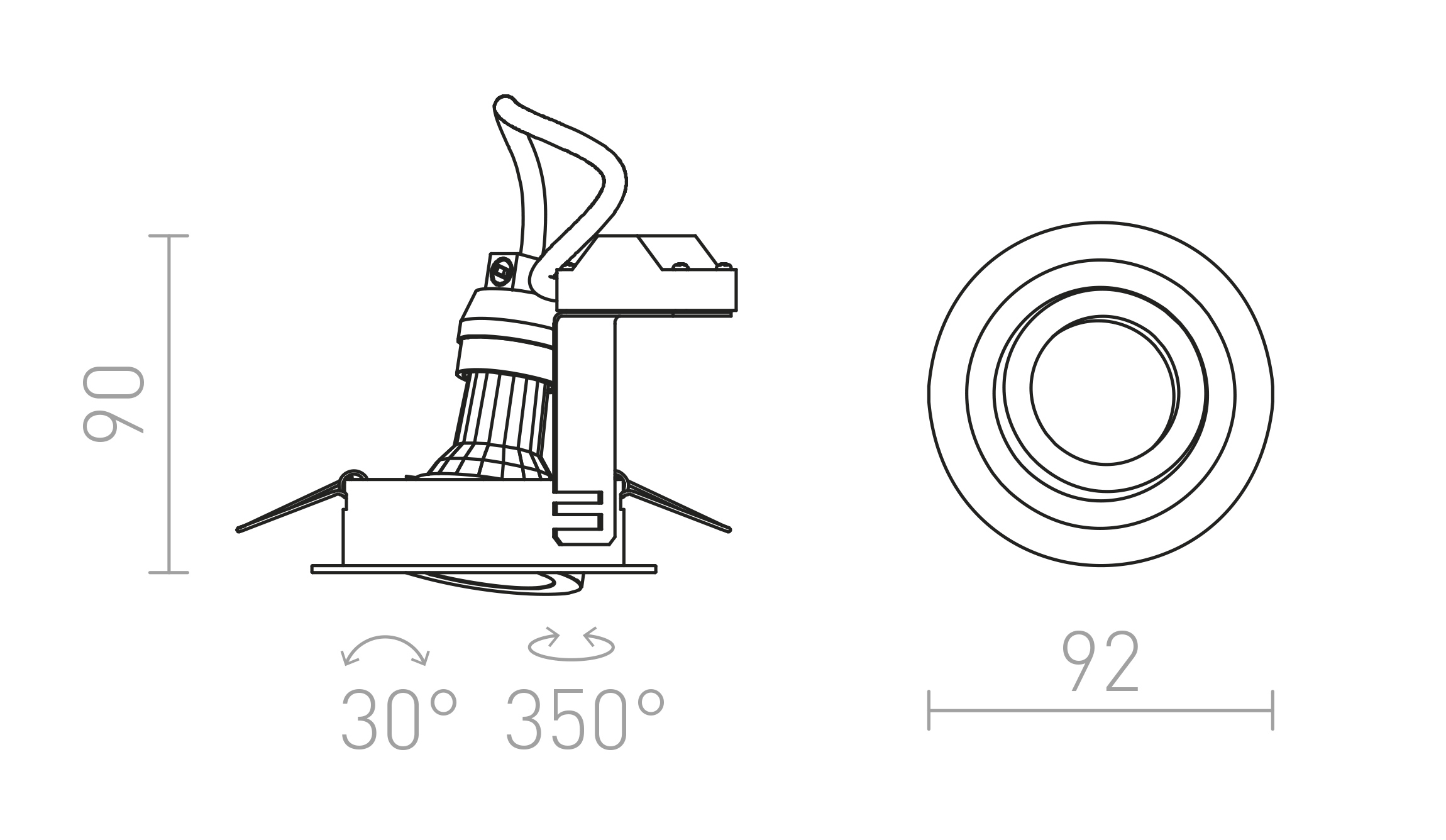 Termék vázlat – LEDRA PASADENA GU10 R süllyesztett lámpa fekete 230V LED GU10 7W