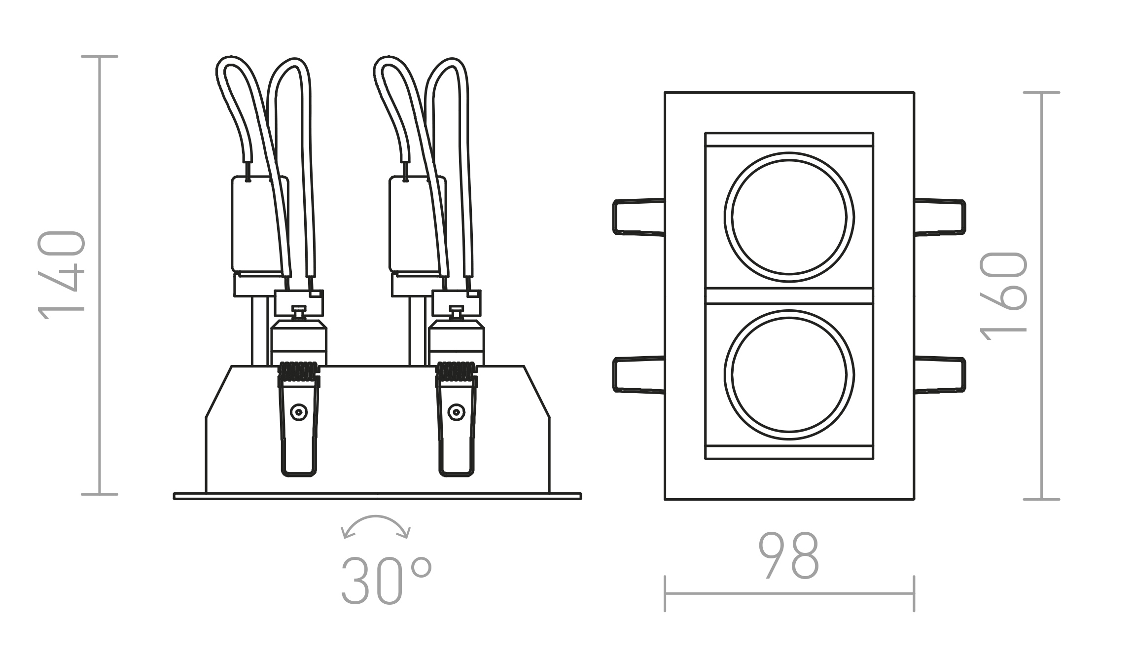 Termék vázlat – LEDRA MONE II billenthető ezüstszürke 12V GU5,3 2x50W