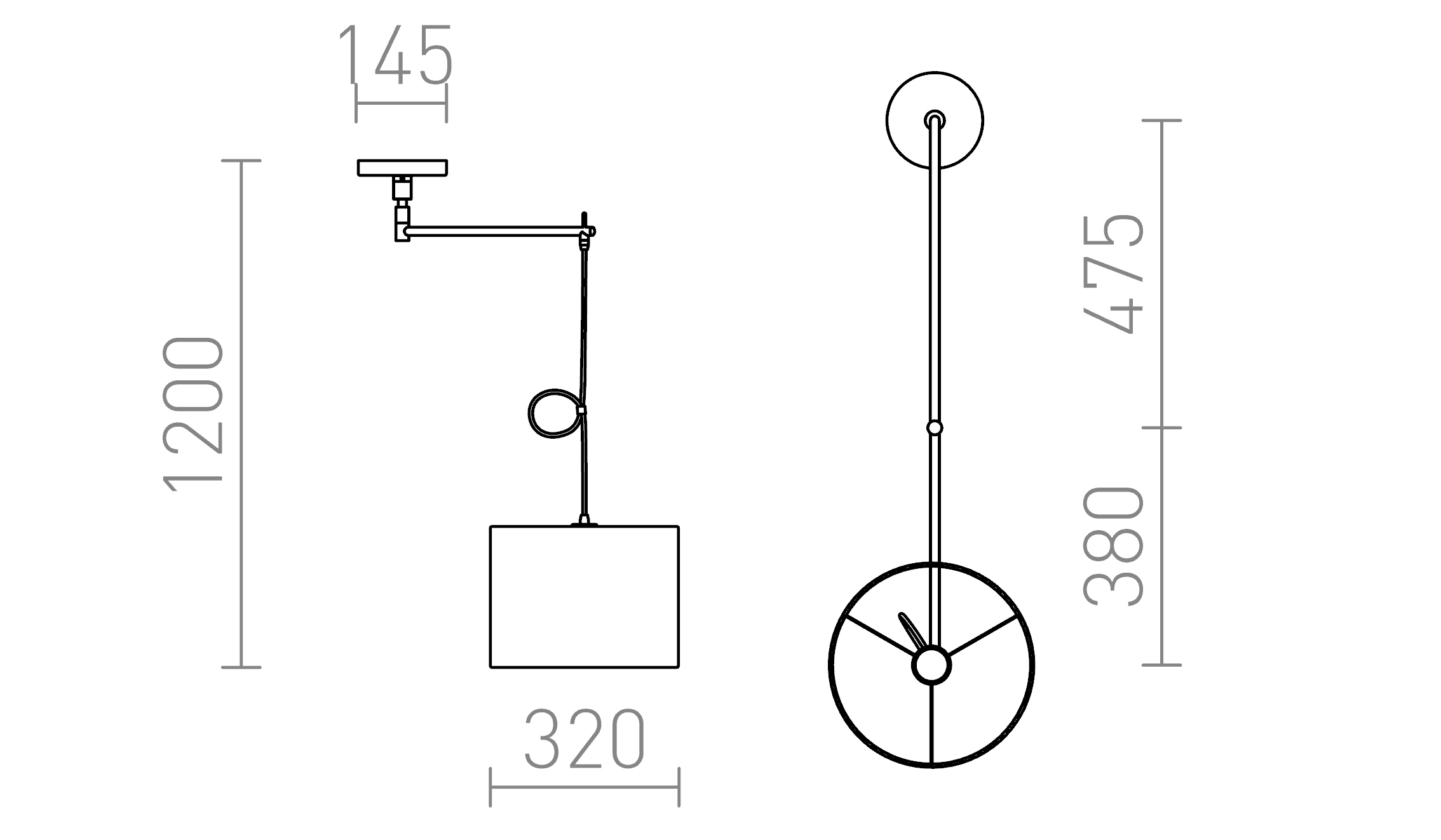 Termék vázlat – LEDRA BROADWAY függő karral fehér króm 230V LED E27 15W
